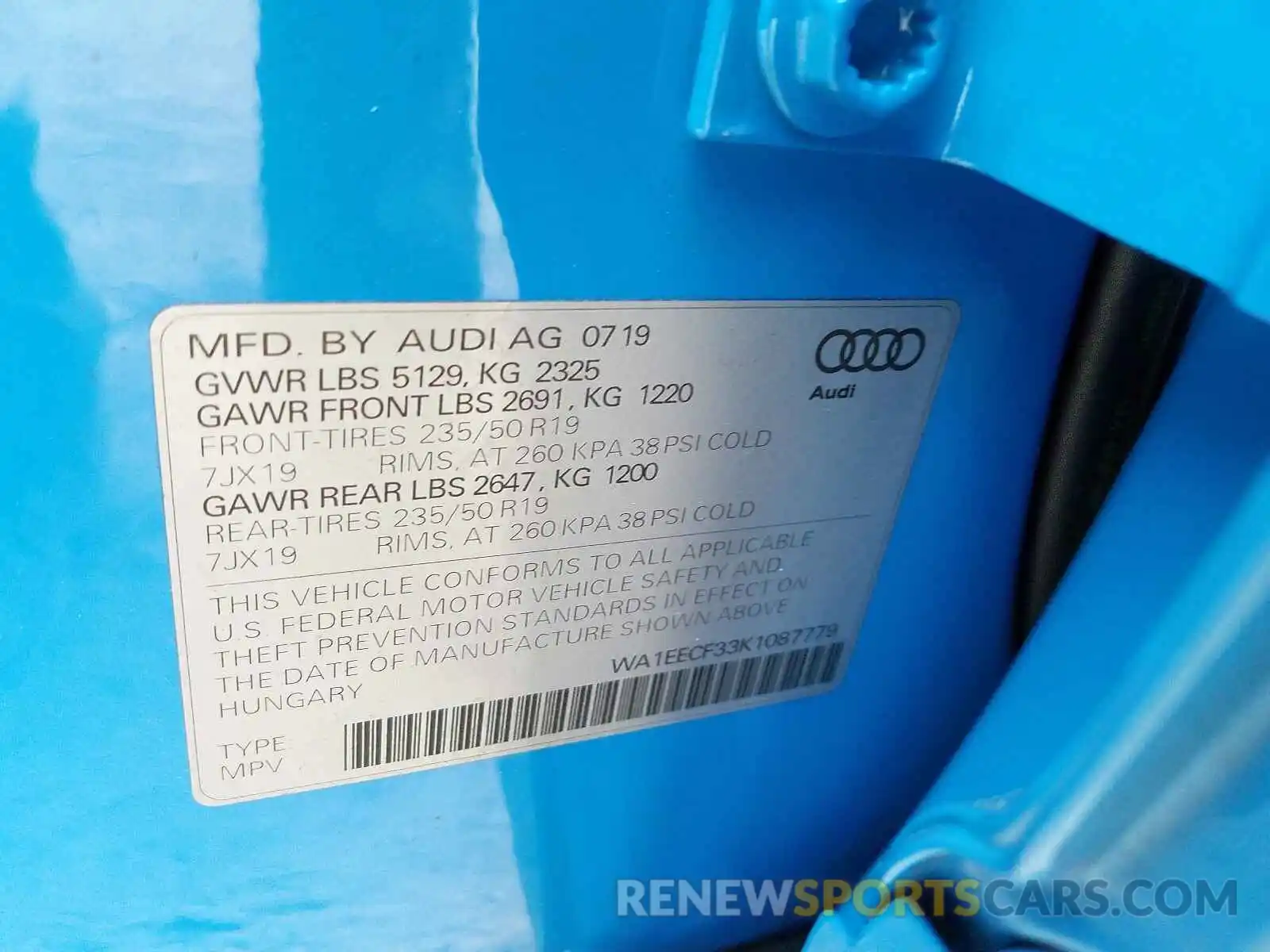 10 Photograph of a damaged car WA1EECF33K1087779 AUDI Q3 PREMIUM 2019