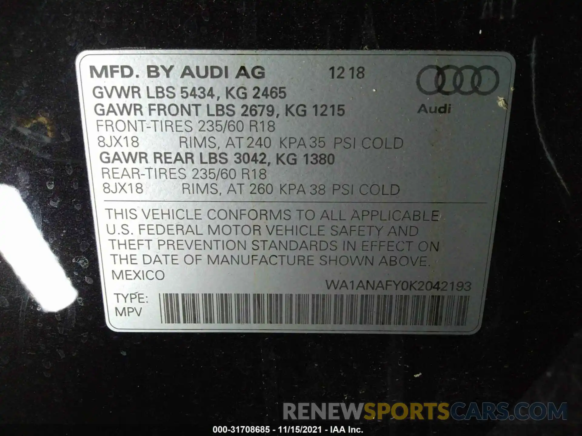 9 Фотография поврежденного автомобиля WA1ANAFY0K2042193 AUDI Q5 2019