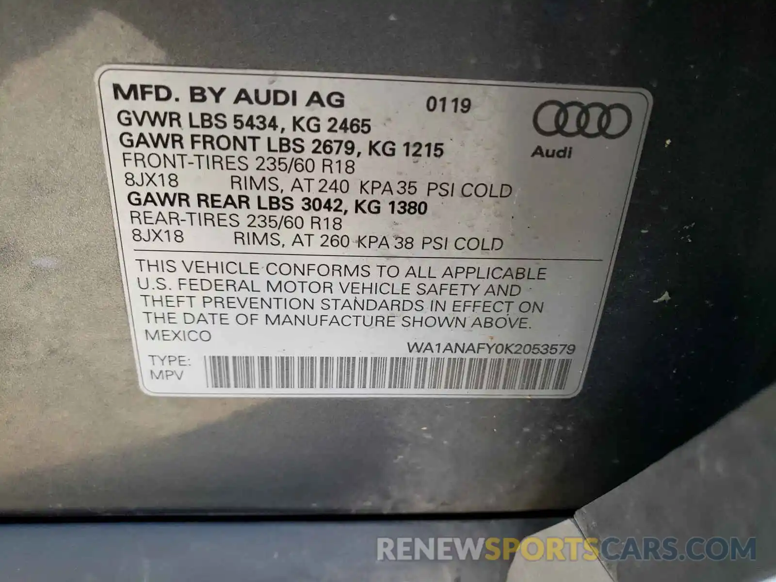 10 Фотография поврежденного автомобиля WA1ANAFY0K2053579 AUDI Q5 2019