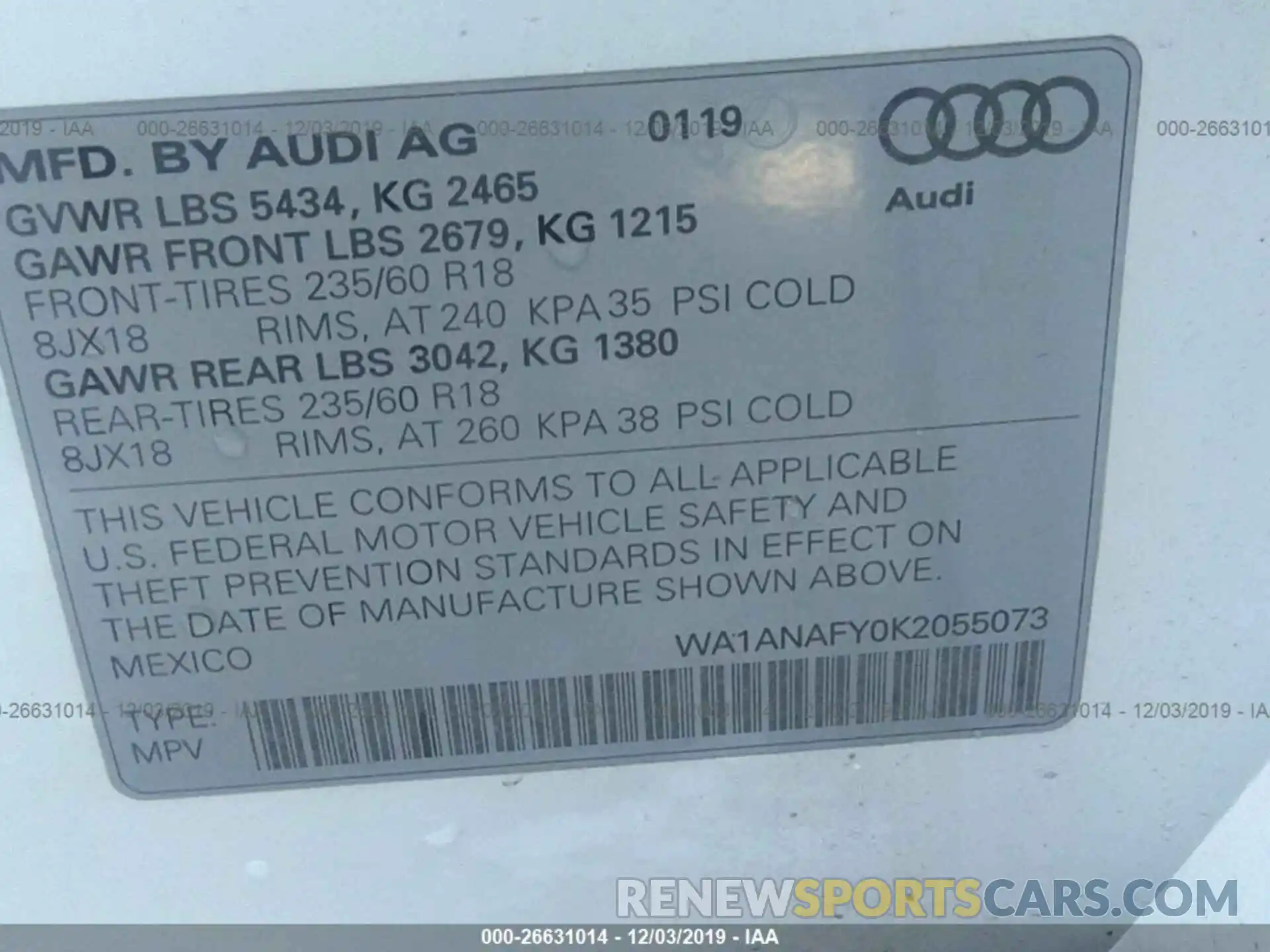 9 Фотография поврежденного автомобиля WA1ANAFY0K2055073 AUDI Q5 2019