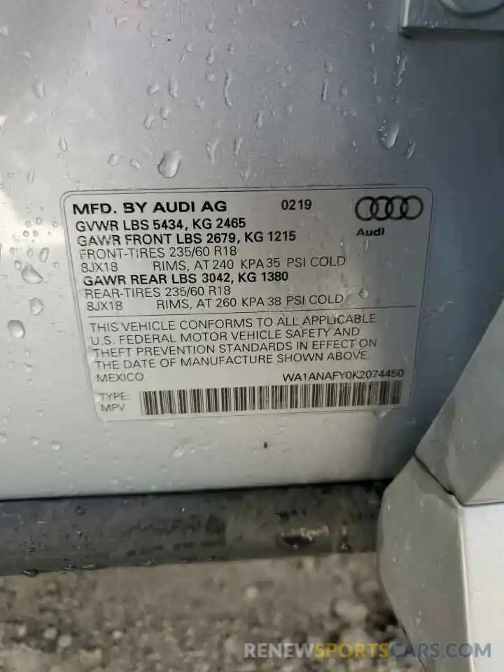 13 Фотография поврежденного автомобиля WA1ANAFY0K2074450 AUDI Q5 2019