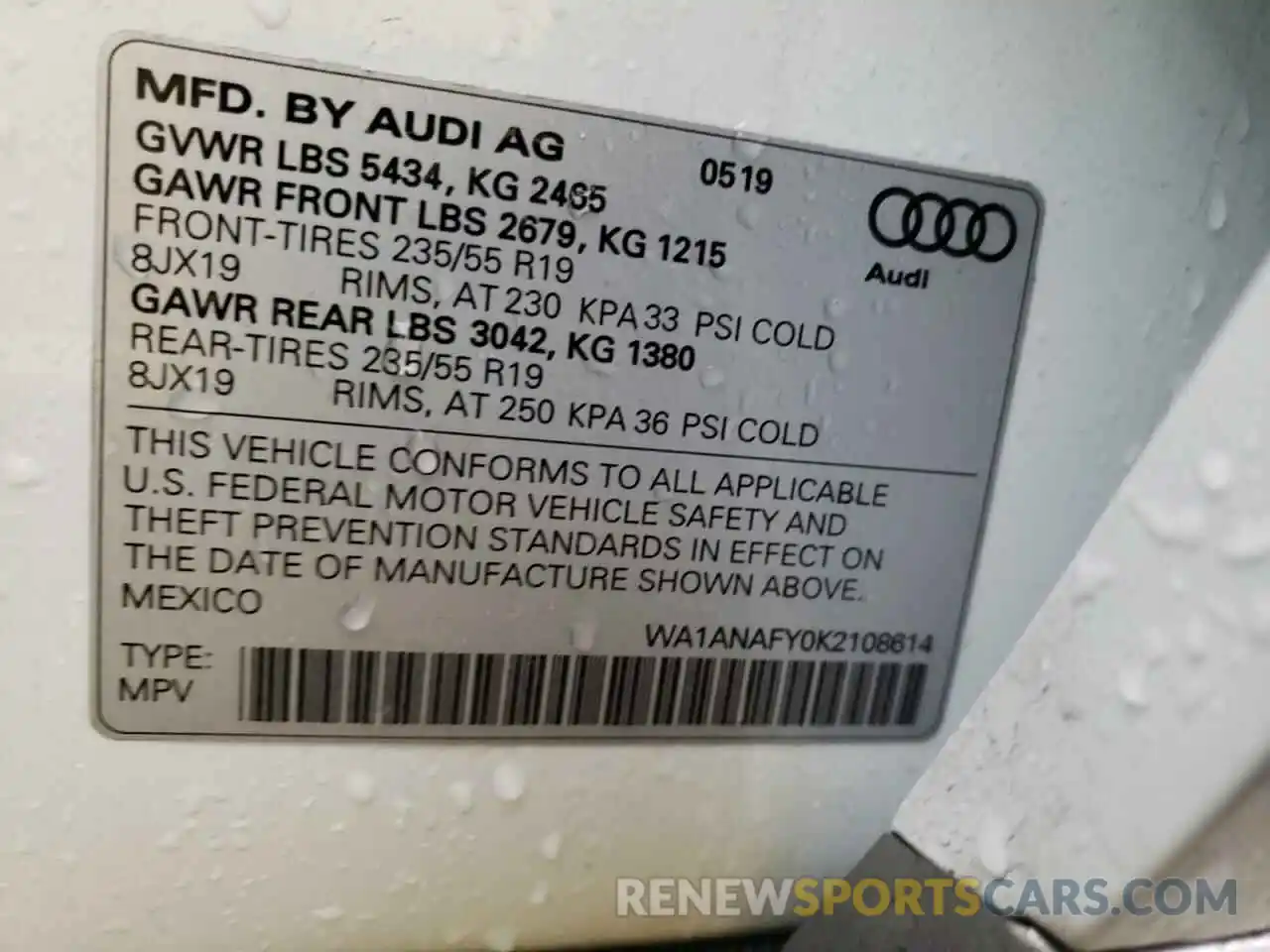 10 Фотография поврежденного автомобиля WA1ANAFY0K2108614 AUDI Q5 2019