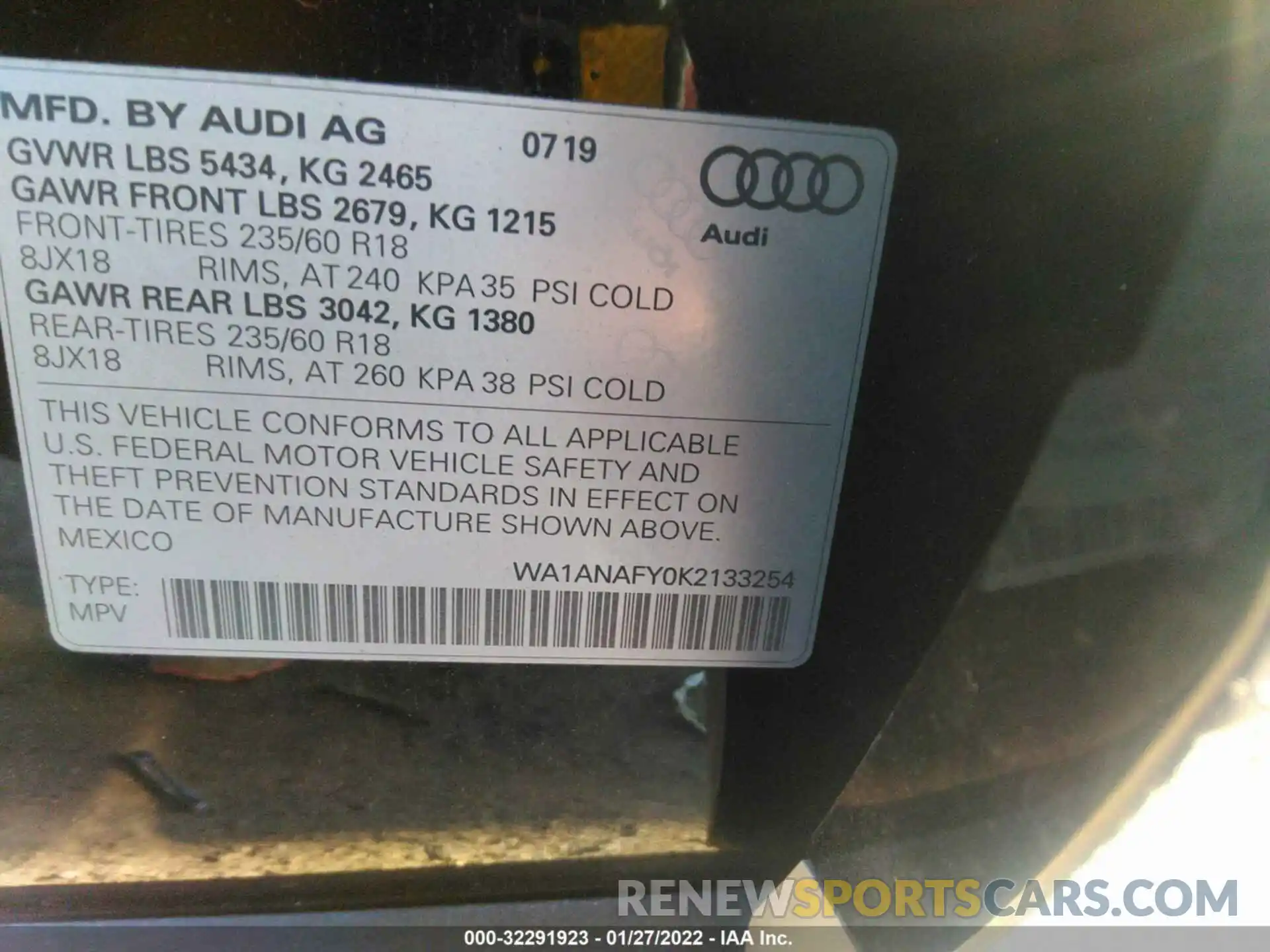 9 Фотография поврежденного автомобиля WA1ANAFY0K2133254 AUDI Q5 2019