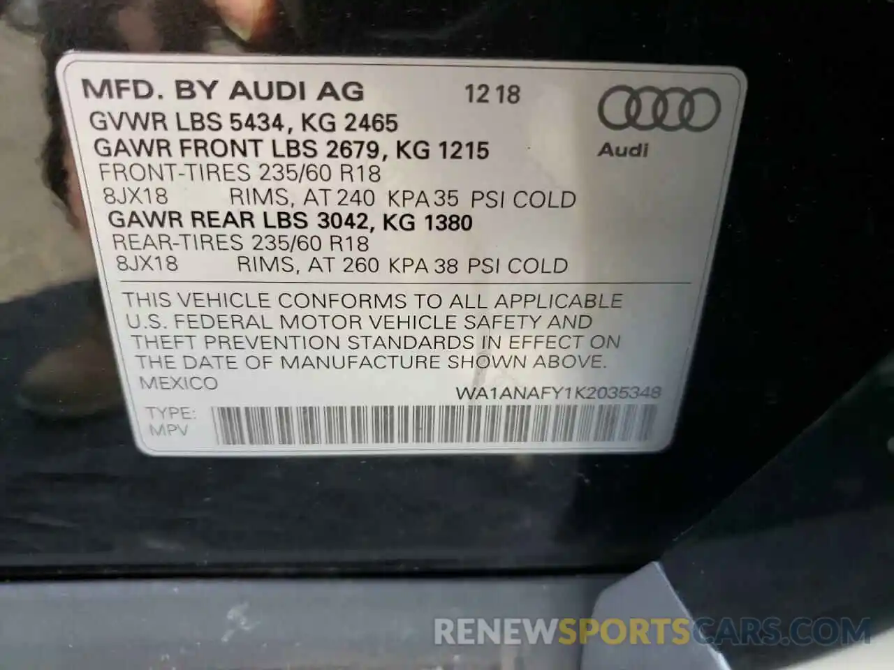 10 Photograph of a damaged car WA1ANAFY1K2035348 AUDI Q5 2019