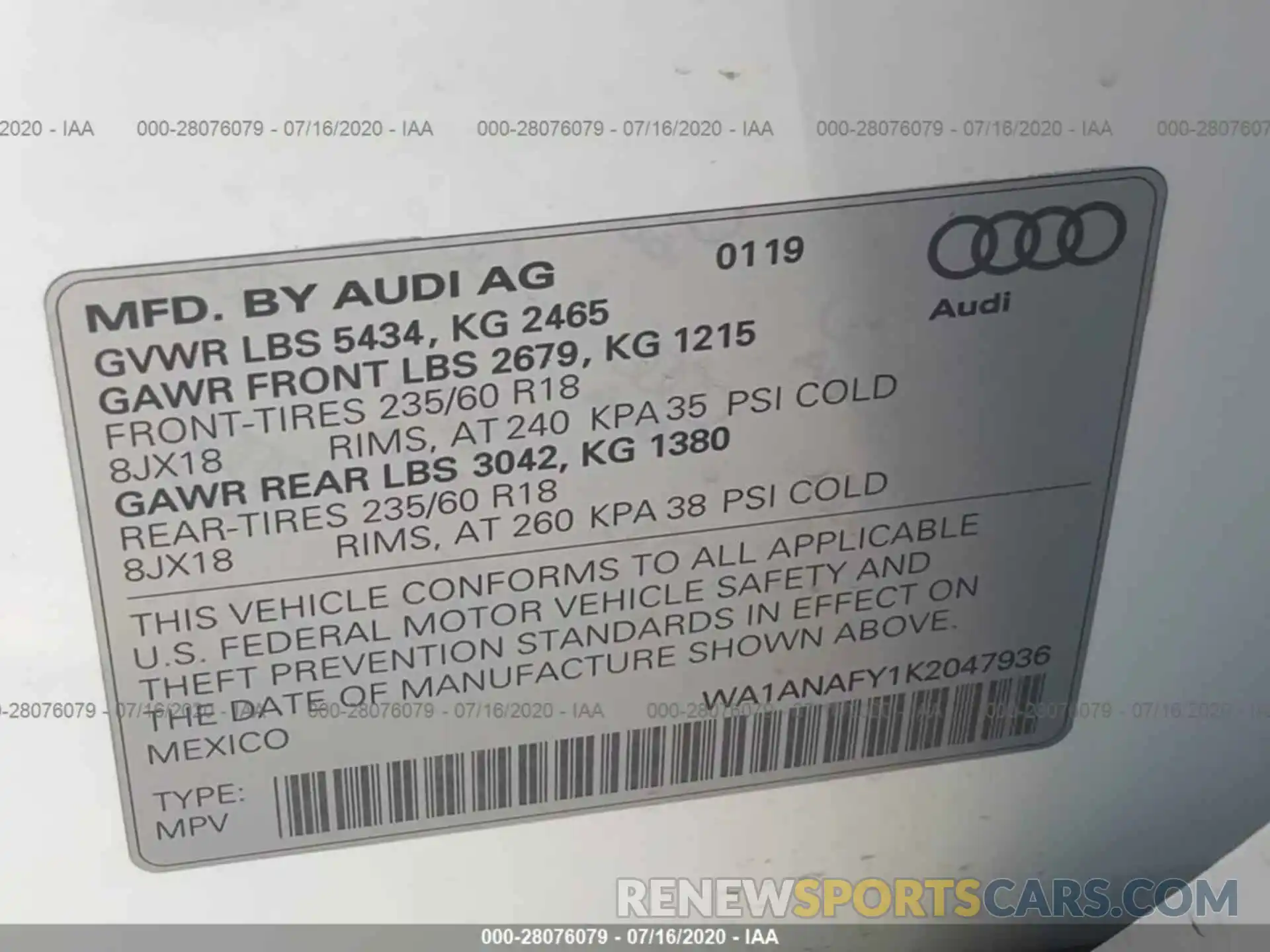 9 Photograph of a damaged car WA1ANAFY1K2047936 AUDI Q5 2019