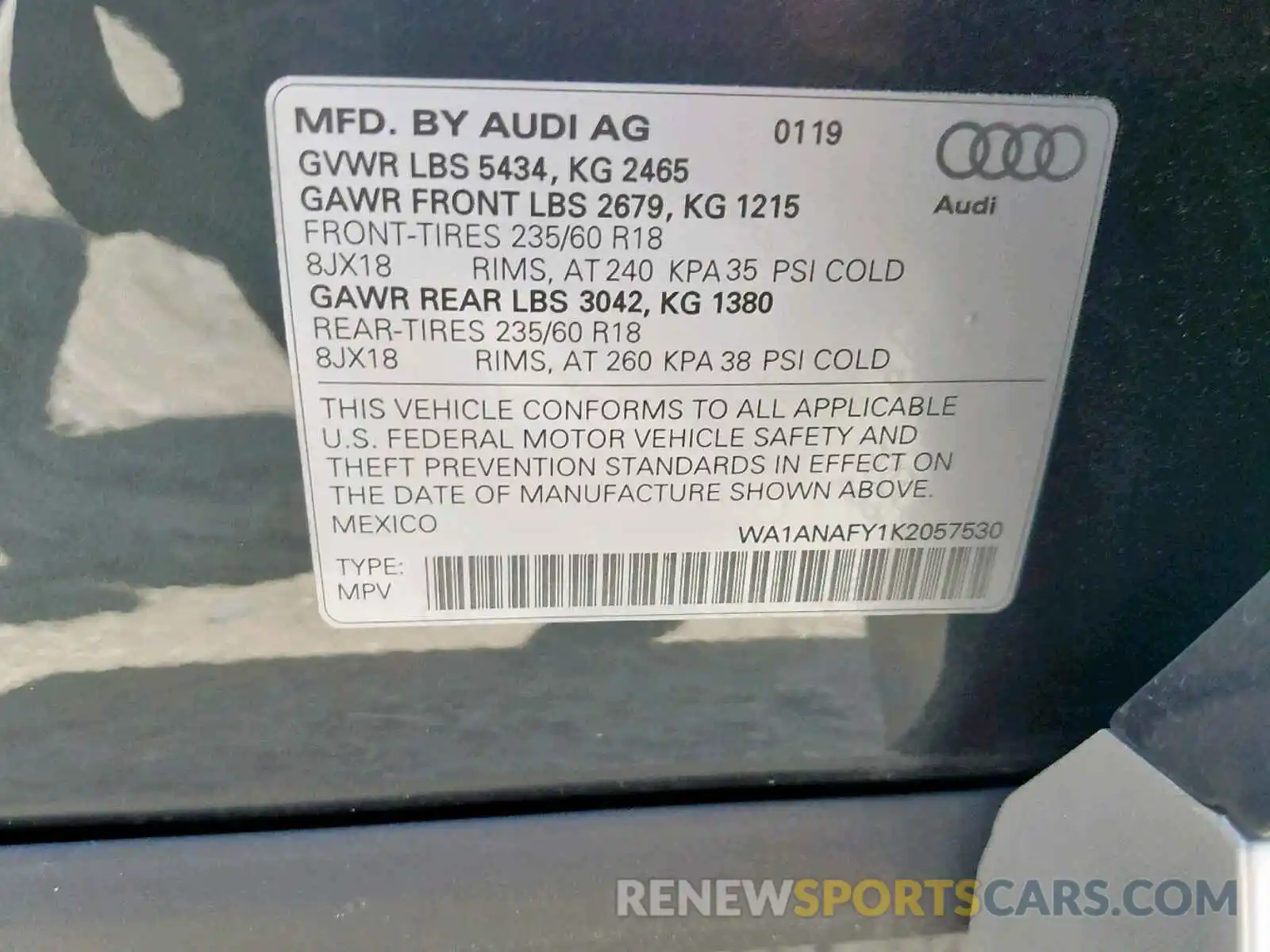 10 Фотография поврежденного автомобиля WA1ANAFY1K2057530 AUDI Q5 2019