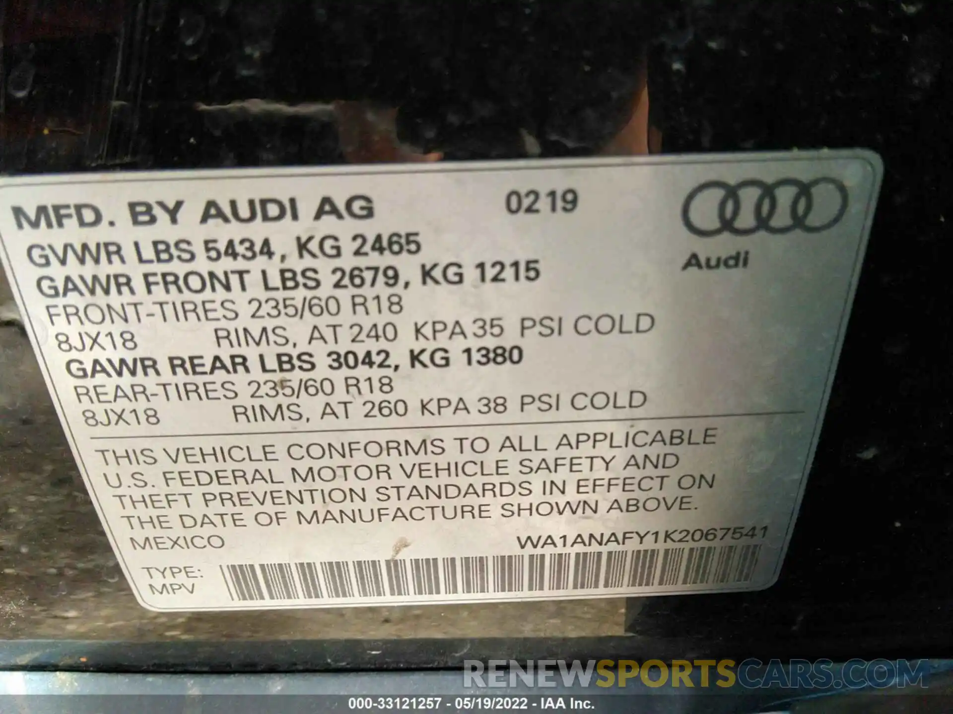 9 Фотография поврежденного автомобиля WA1ANAFY1K2067541 AUDI Q5 2019