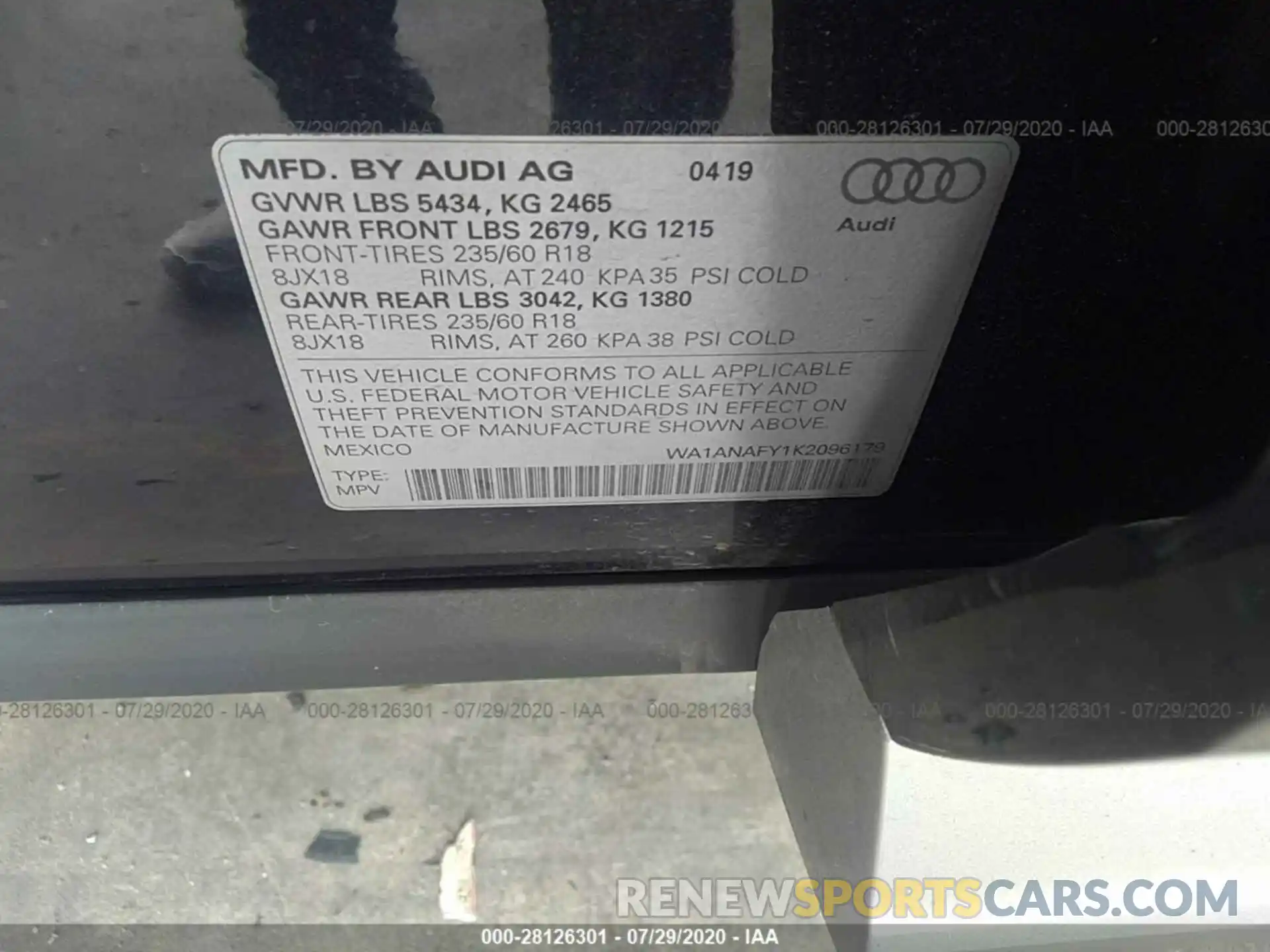 9 Фотография поврежденного автомобиля WA1ANAFY1K2096179 AUDI Q5 2019