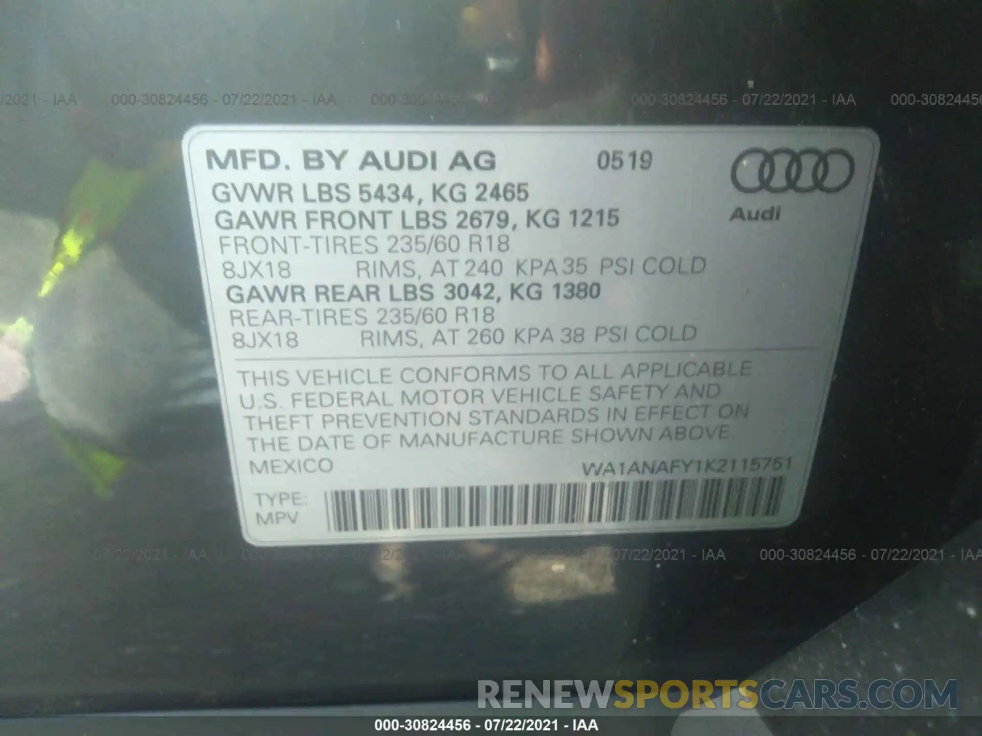 9 Photograph of a damaged car WA1ANAFY1K2115751 AUDI Q5 2019