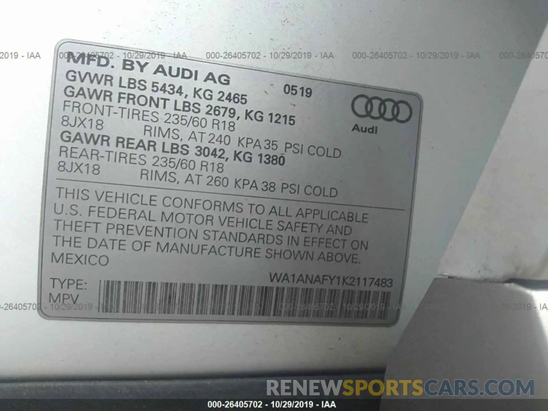 9 Фотография поврежденного автомобиля WA1ANAFY1K2117483 AUDI Q5 2019