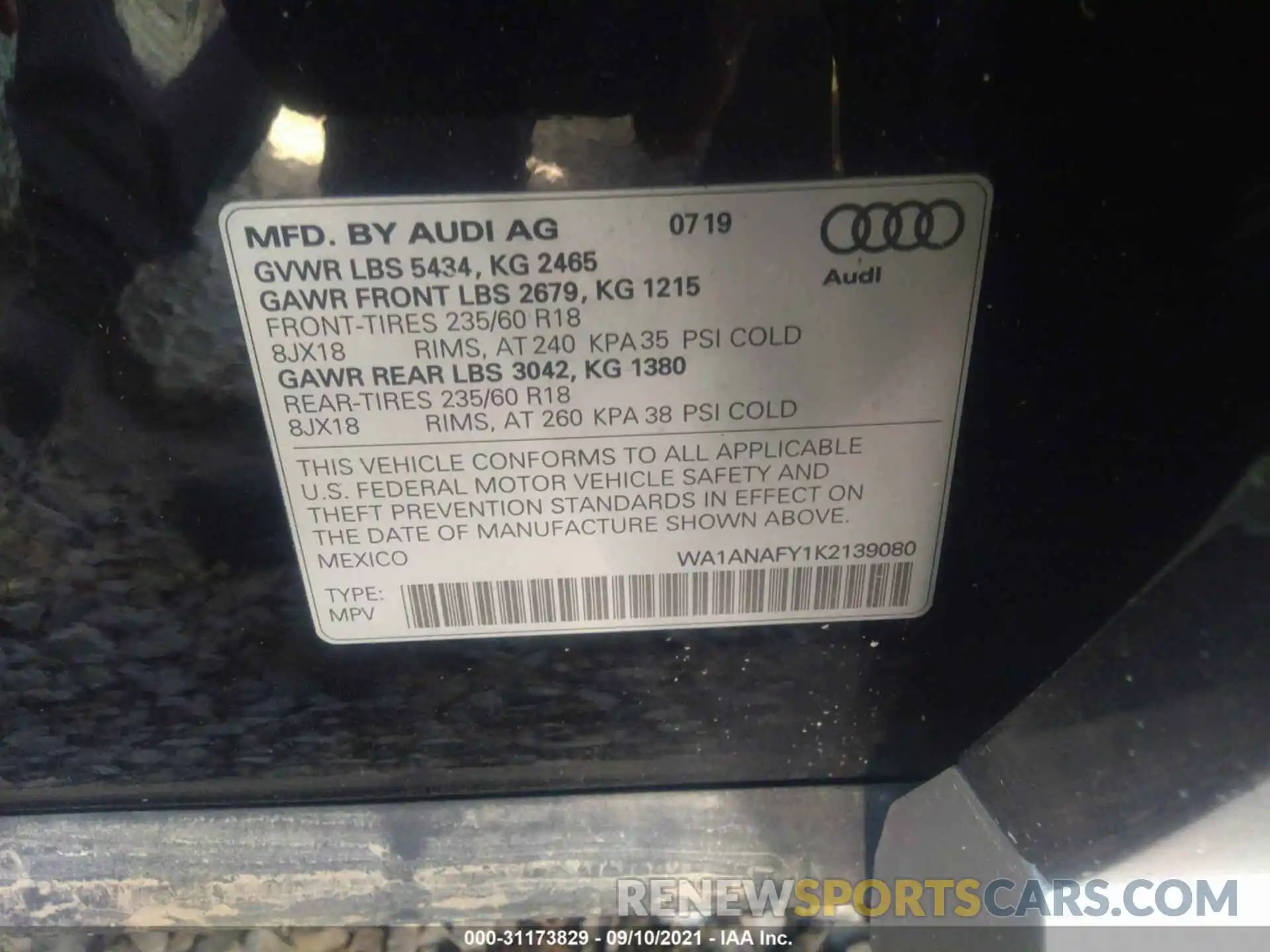 9 Фотография поврежденного автомобиля WA1ANAFY1K2139080 AUDI Q5 2019