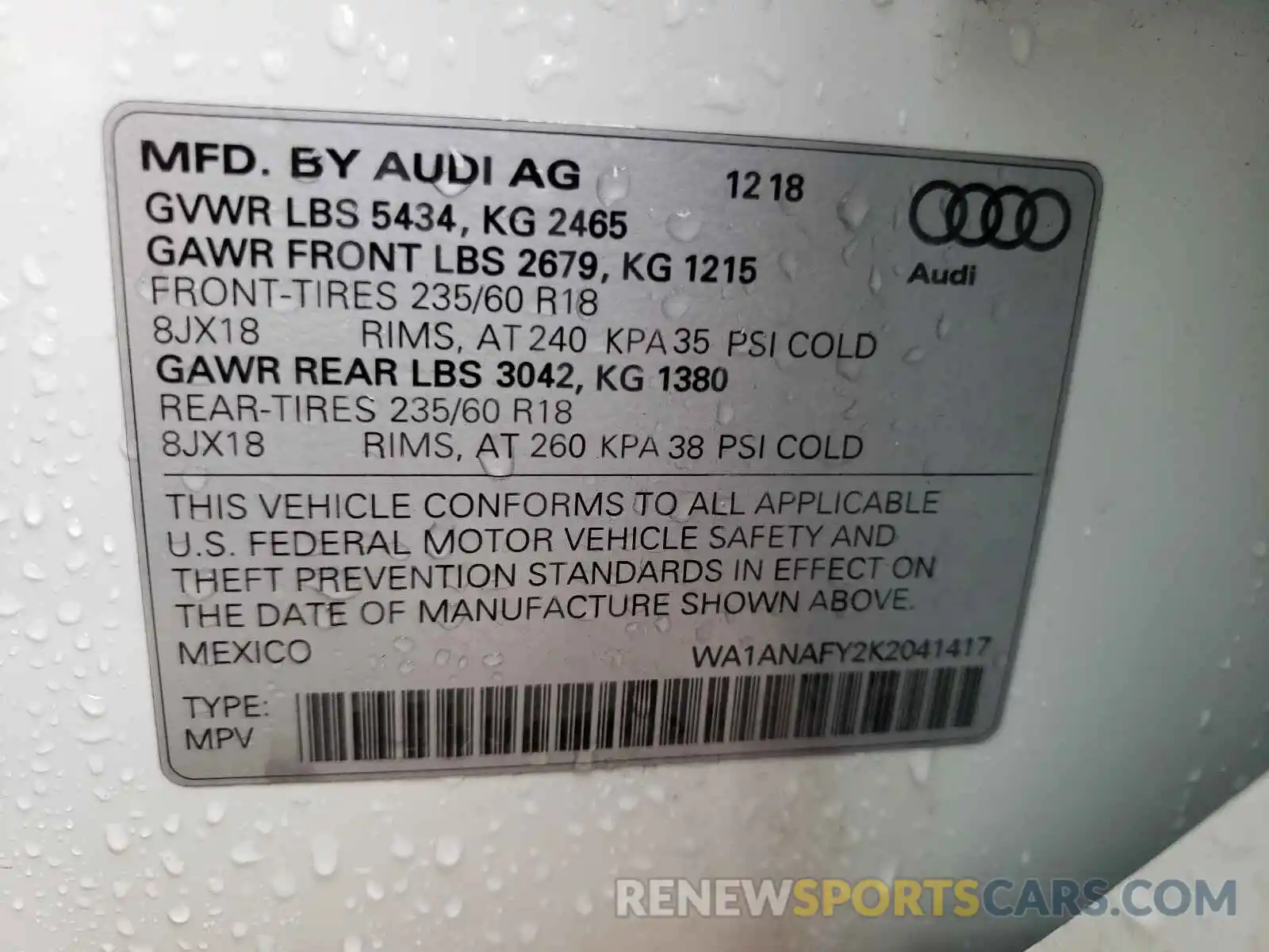 10 Photograph of a damaged car WA1ANAFY2K2041417 AUDI Q5 2019