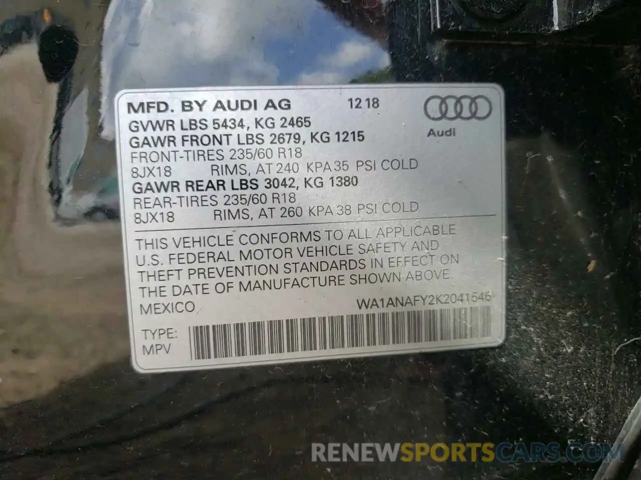 10 Фотография поврежденного автомобиля WA1ANAFY2K2041546 AUDI Q5 2019