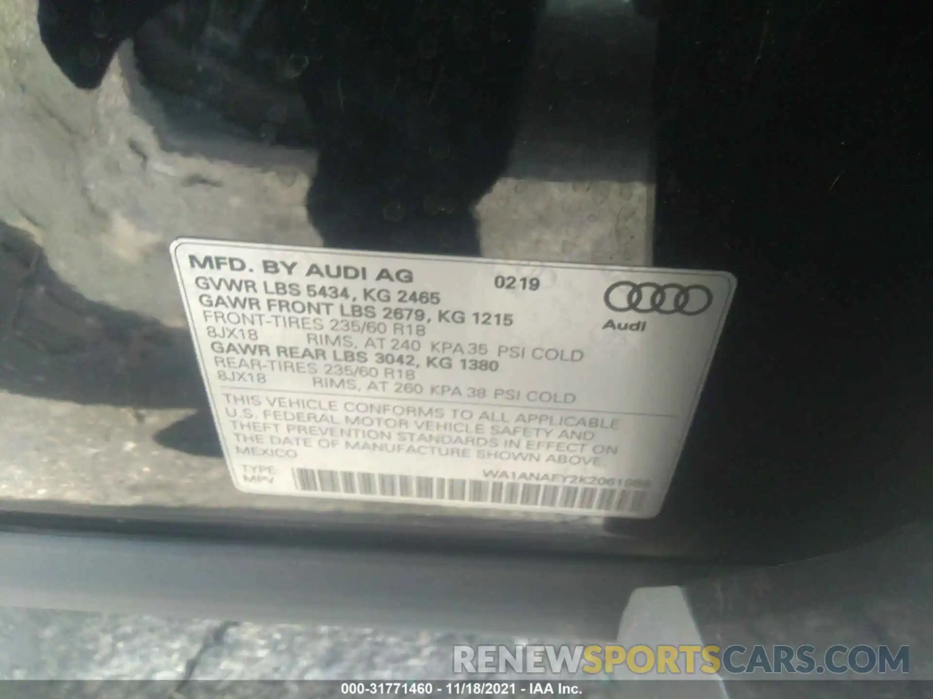 9 Фотография поврежденного автомобиля WA1ANAFY2K2061988 AUDI Q5 2019