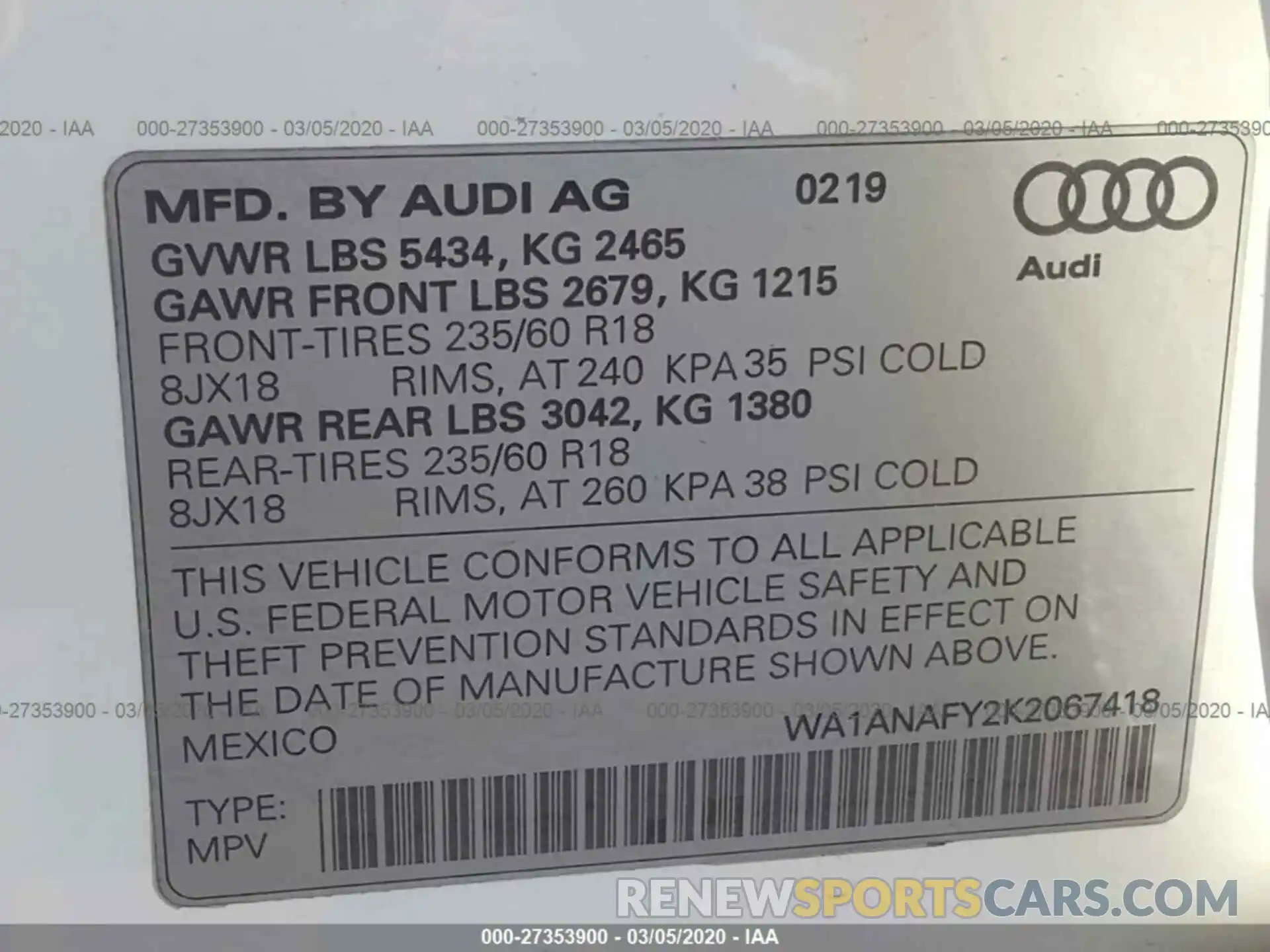 9 Photograph of a damaged car WA1ANAFY2K2067418 AUDI Q5 2019