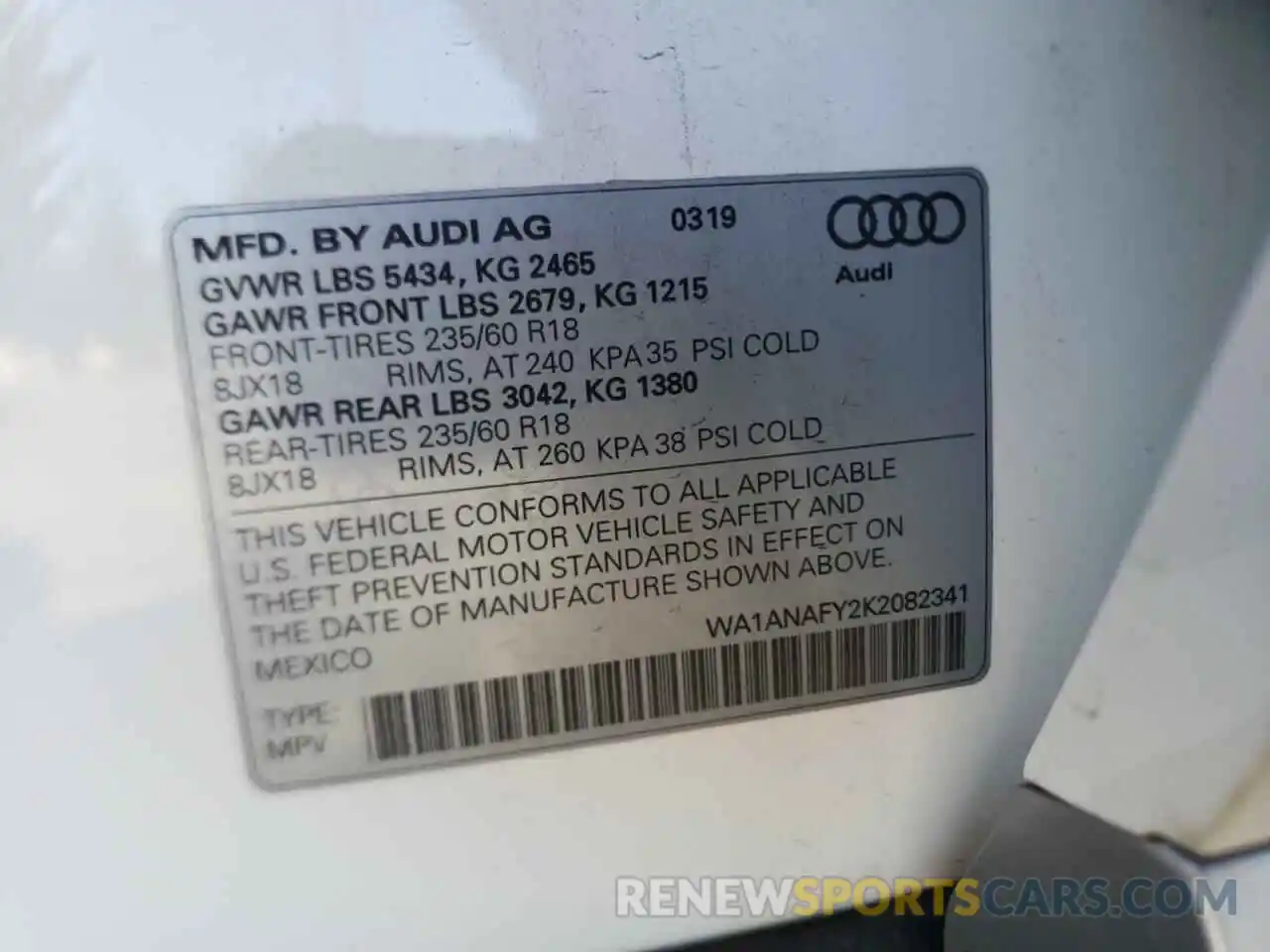 10 Фотография поврежденного автомобиля WA1ANAFY2K2082341 AUDI Q5 2019