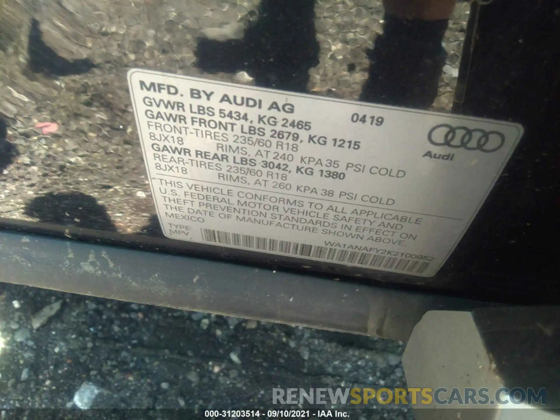 9 Фотография поврежденного автомобиля WA1ANAFY2K2100952 AUDI Q5 2019