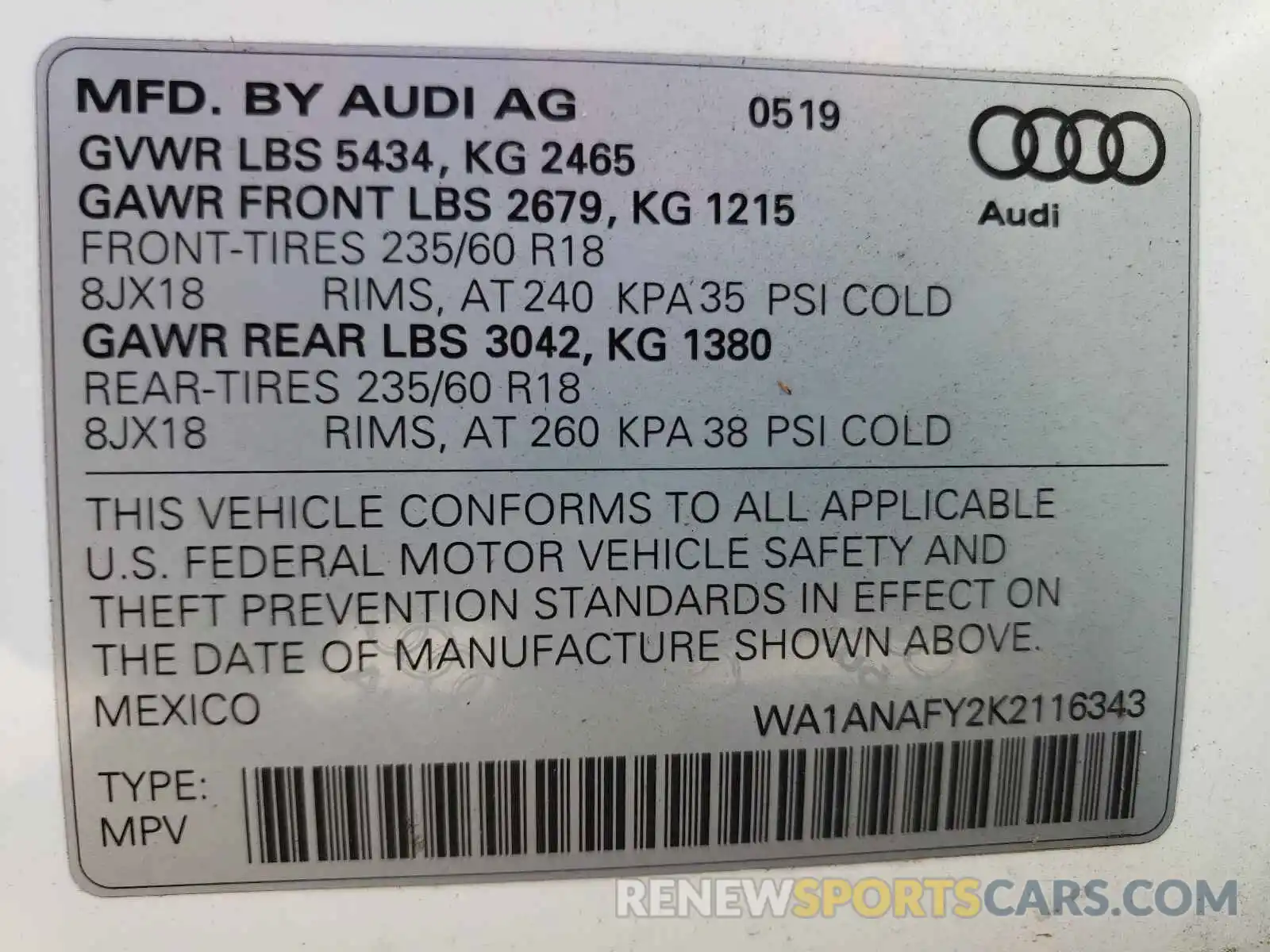 10 Фотография поврежденного автомобиля WA1ANAFY2K2116343 AUDI Q5 2019