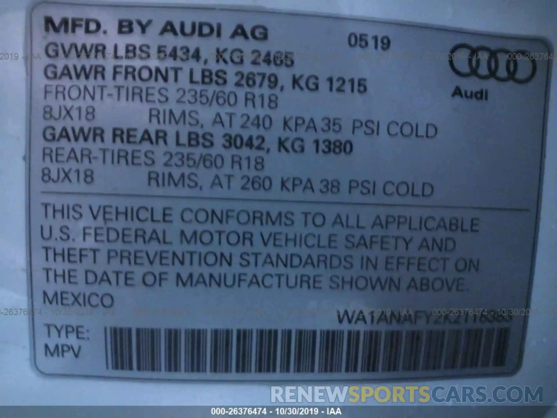 9 Photograph of a damaged car WA1ANAFY2K2118383 AUDI Q5 2019