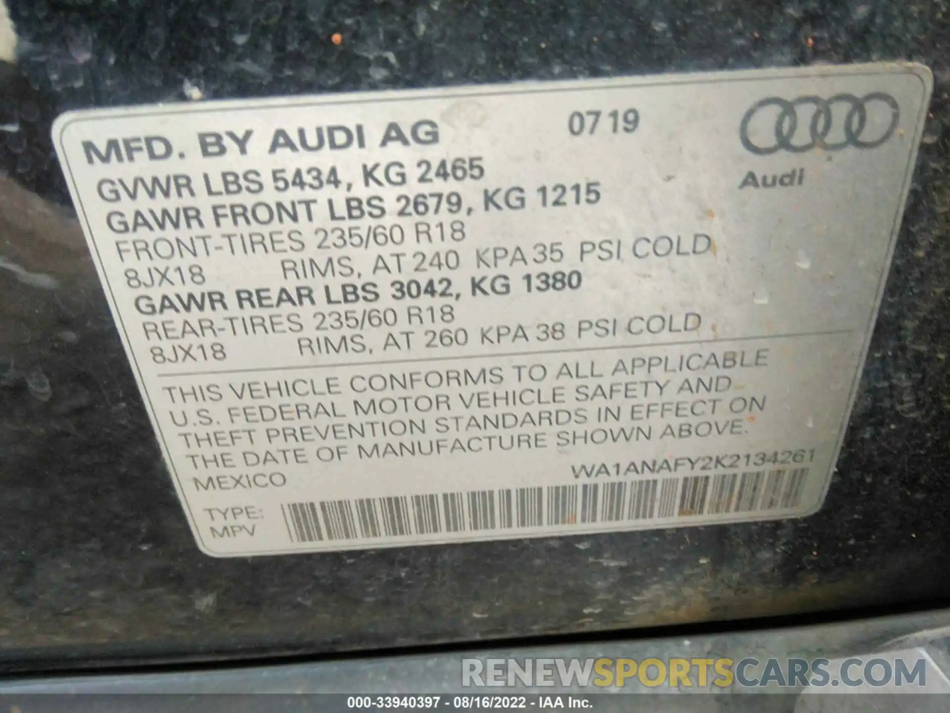 9 Фотография поврежденного автомобиля WA1ANAFY2K2134261 AUDI Q5 2019