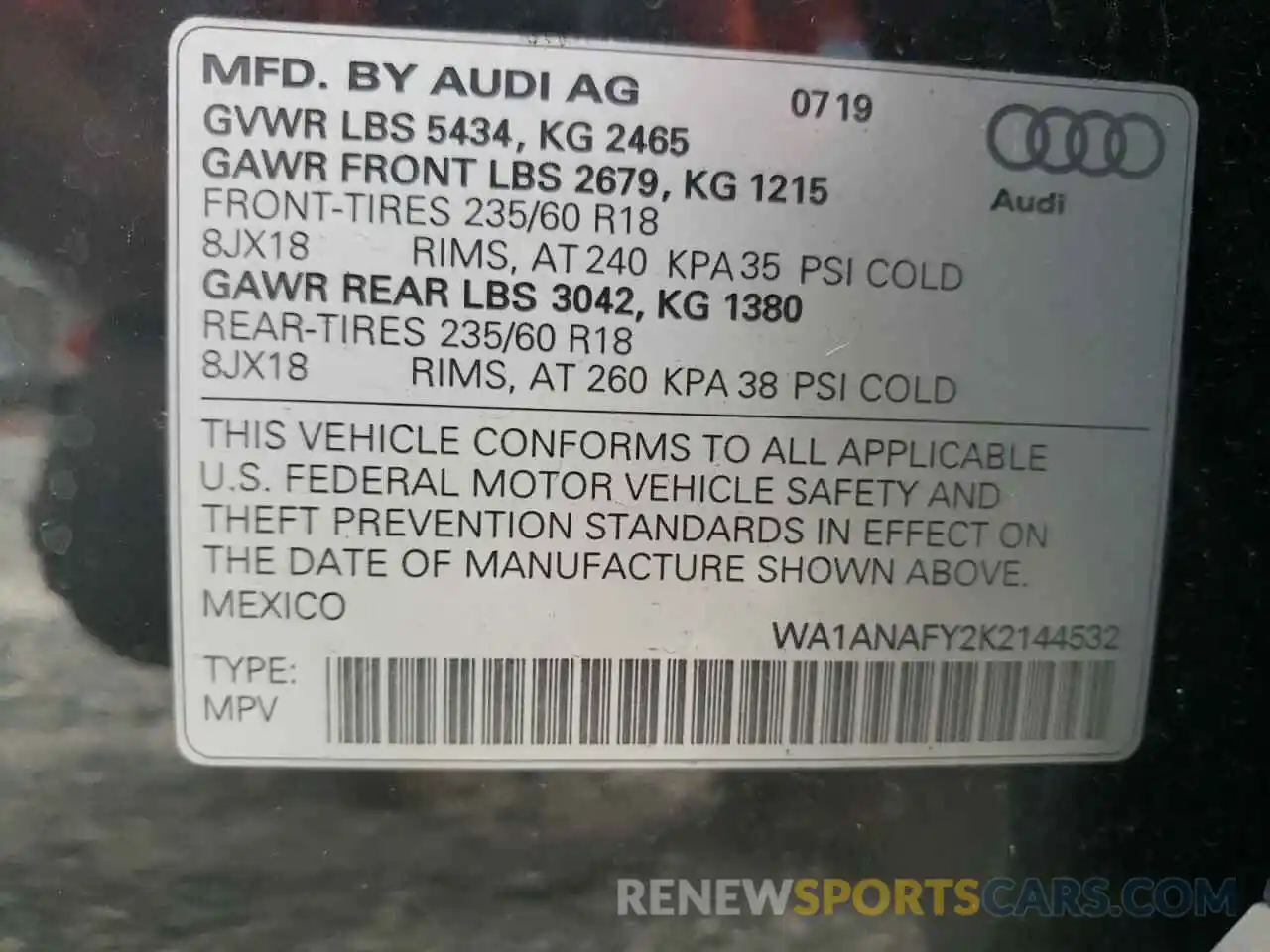 10 Фотография поврежденного автомобиля WA1ANAFY2K2144532 AUDI Q5 2019