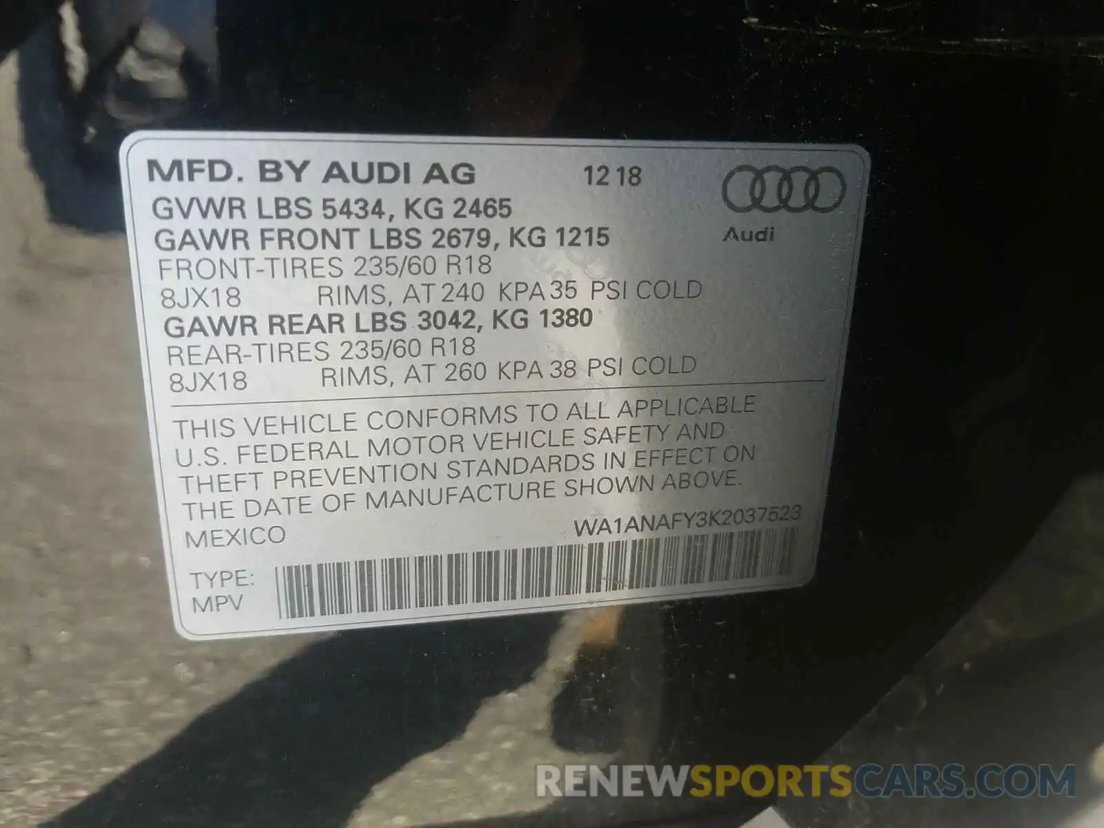 10 Photograph of a damaged car WA1ANAFY3K2037523 AUDI Q5 2019