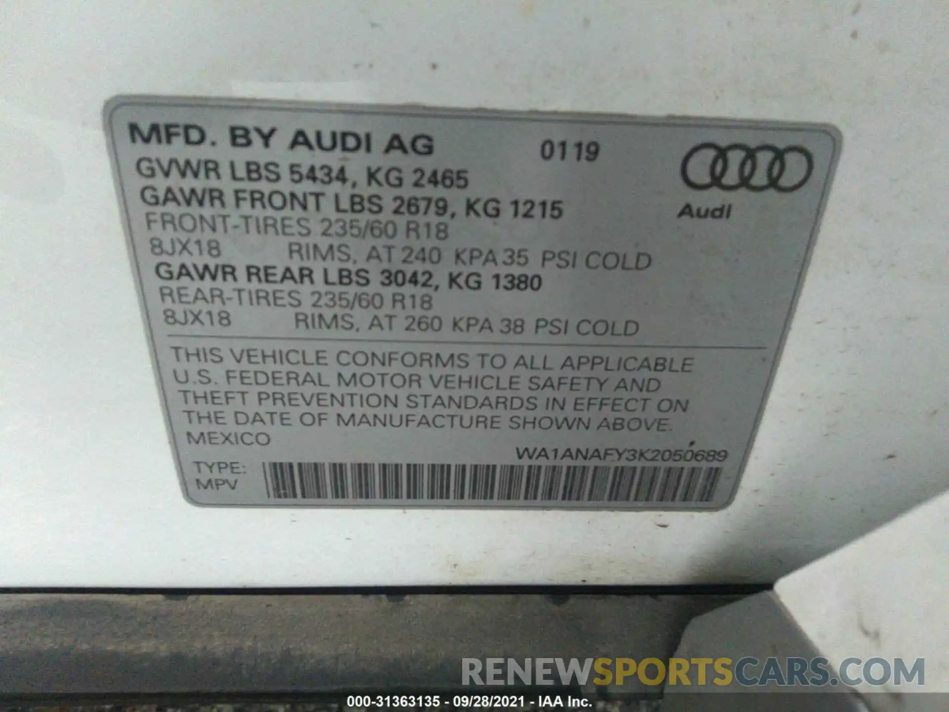 9 Фотография поврежденного автомобиля WA1ANAFY3K2050689 AUDI Q5 2019