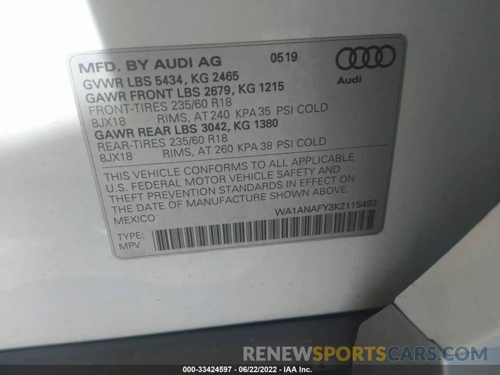 9 Фотография поврежденного автомобиля WA1ANAFY3K2115492 AUDI Q5 2019