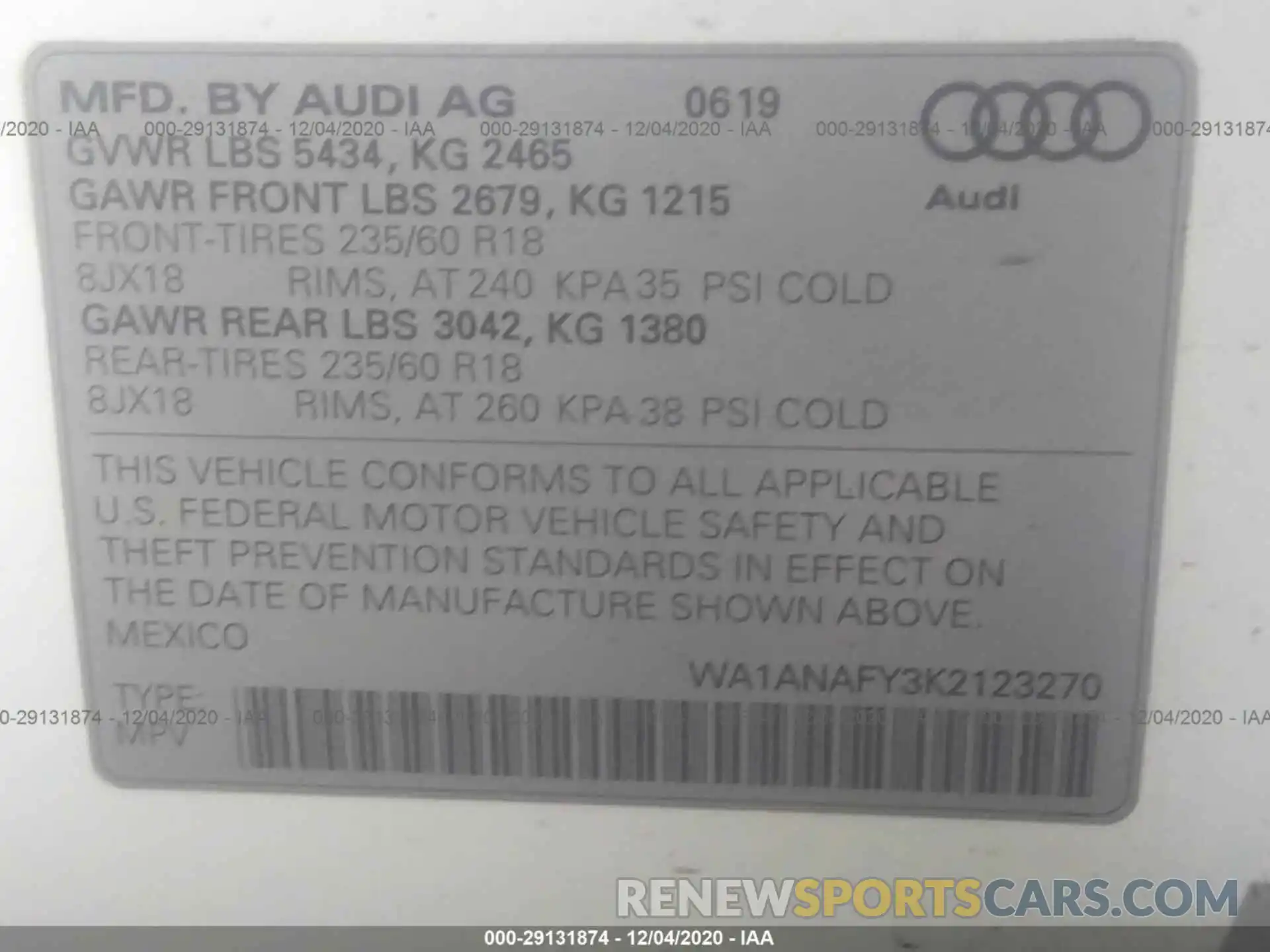 9 Photograph of a damaged car WA1ANAFY3K2123270 AUDI Q5 2019