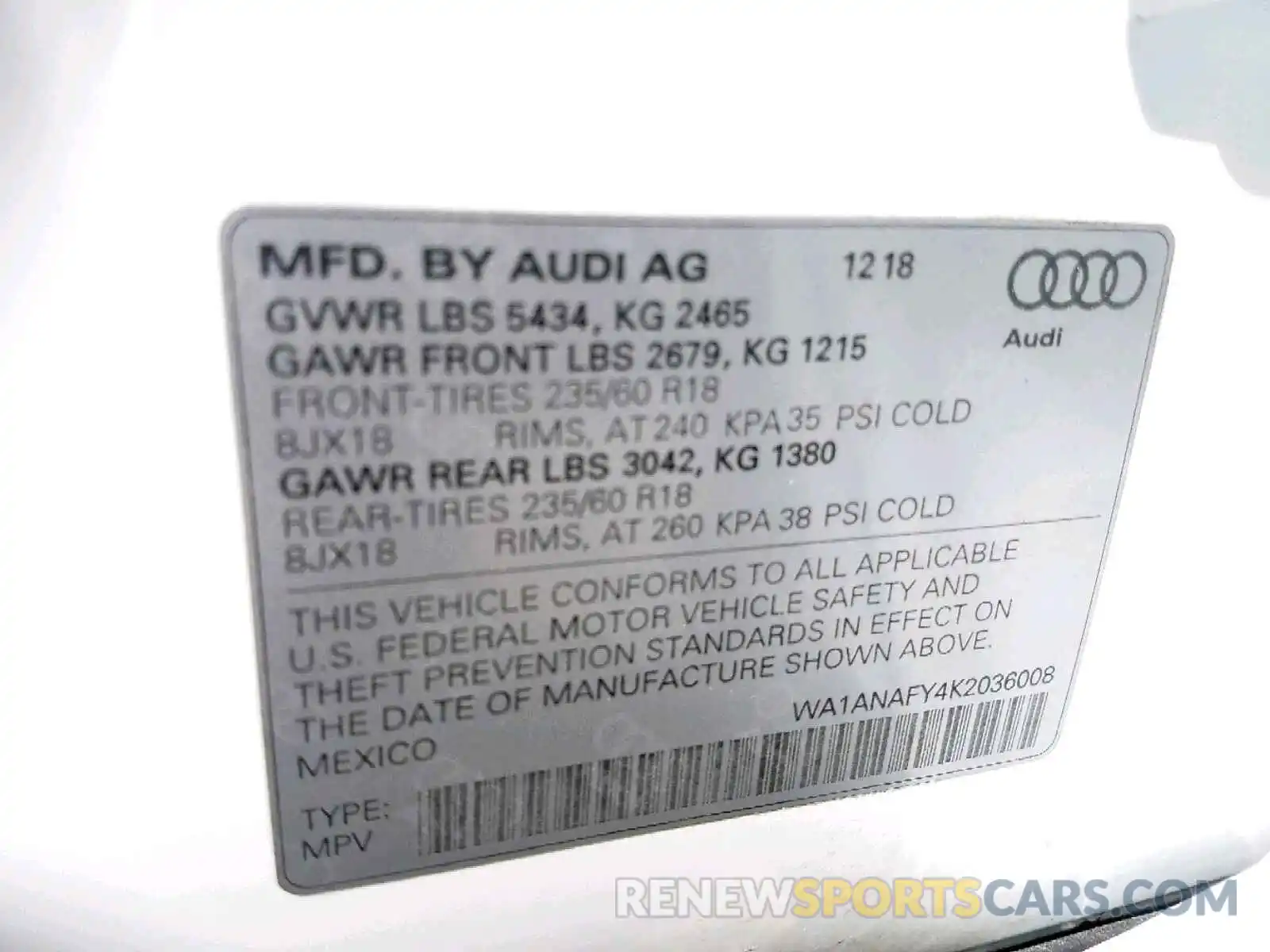 10 Photograph of a damaged car WA1ANAFY4K2036008 AUDI Q5 2019