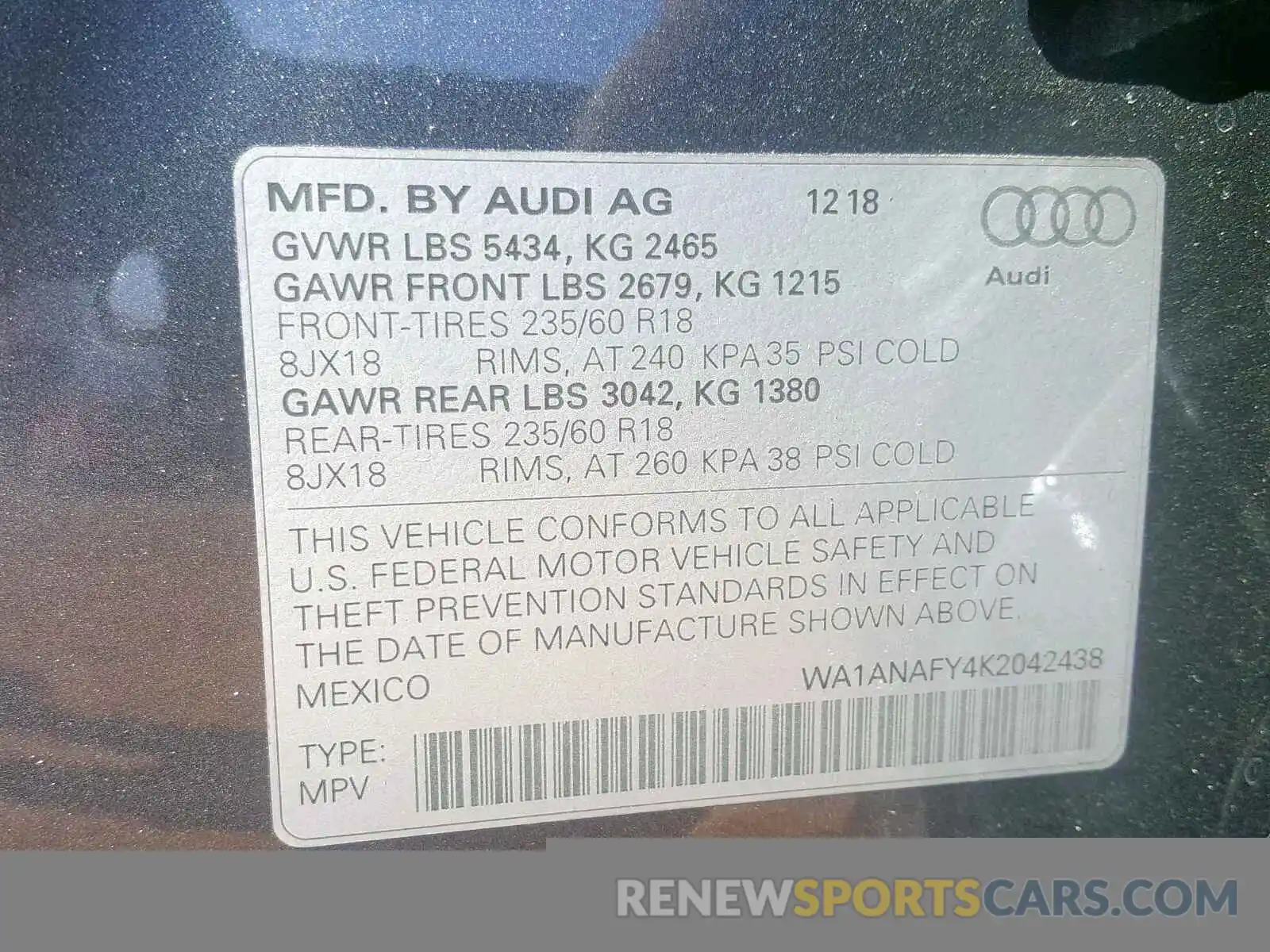 10 Photograph of a damaged car WA1ANAFY4K2042438 AUDI Q5 2019