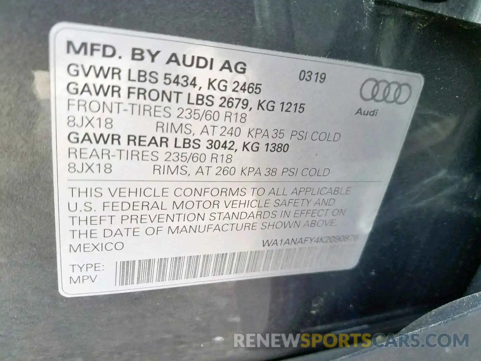 10 Photograph of a damaged car WA1ANAFY4K2090876 AUDI Q5 2019