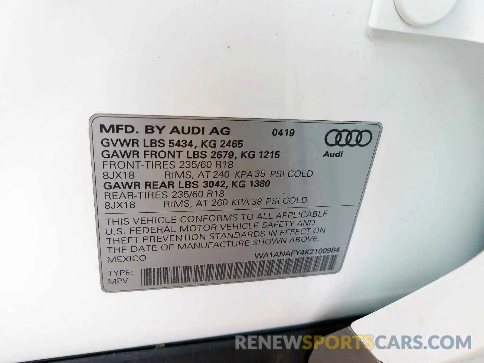 10 Фотография поврежденного автомобиля WA1ANAFY4K2100984 AUDI Q5 2019