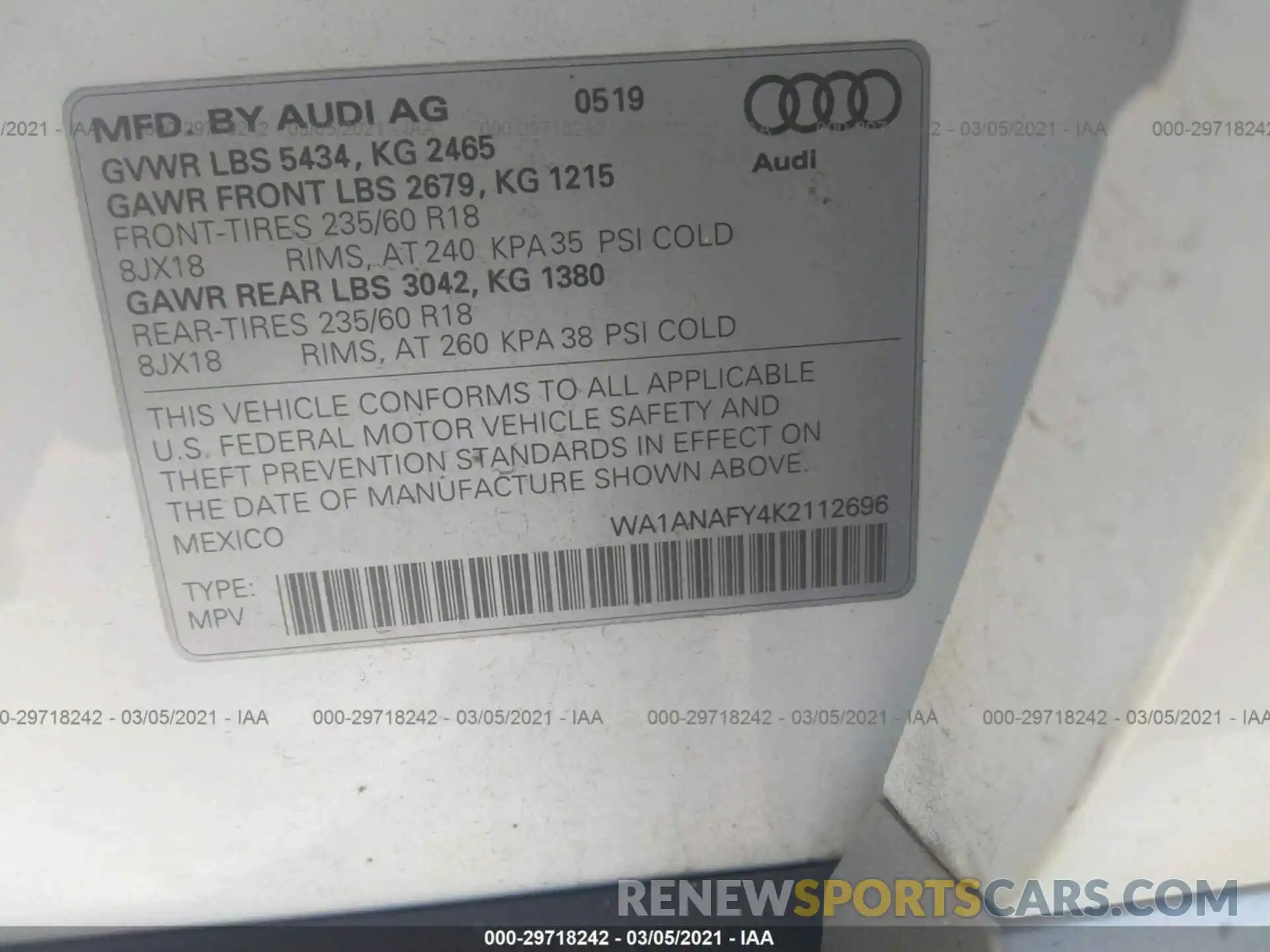 9 Фотография поврежденного автомобиля WA1ANAFY4K2112696 AUDI Q5 2019