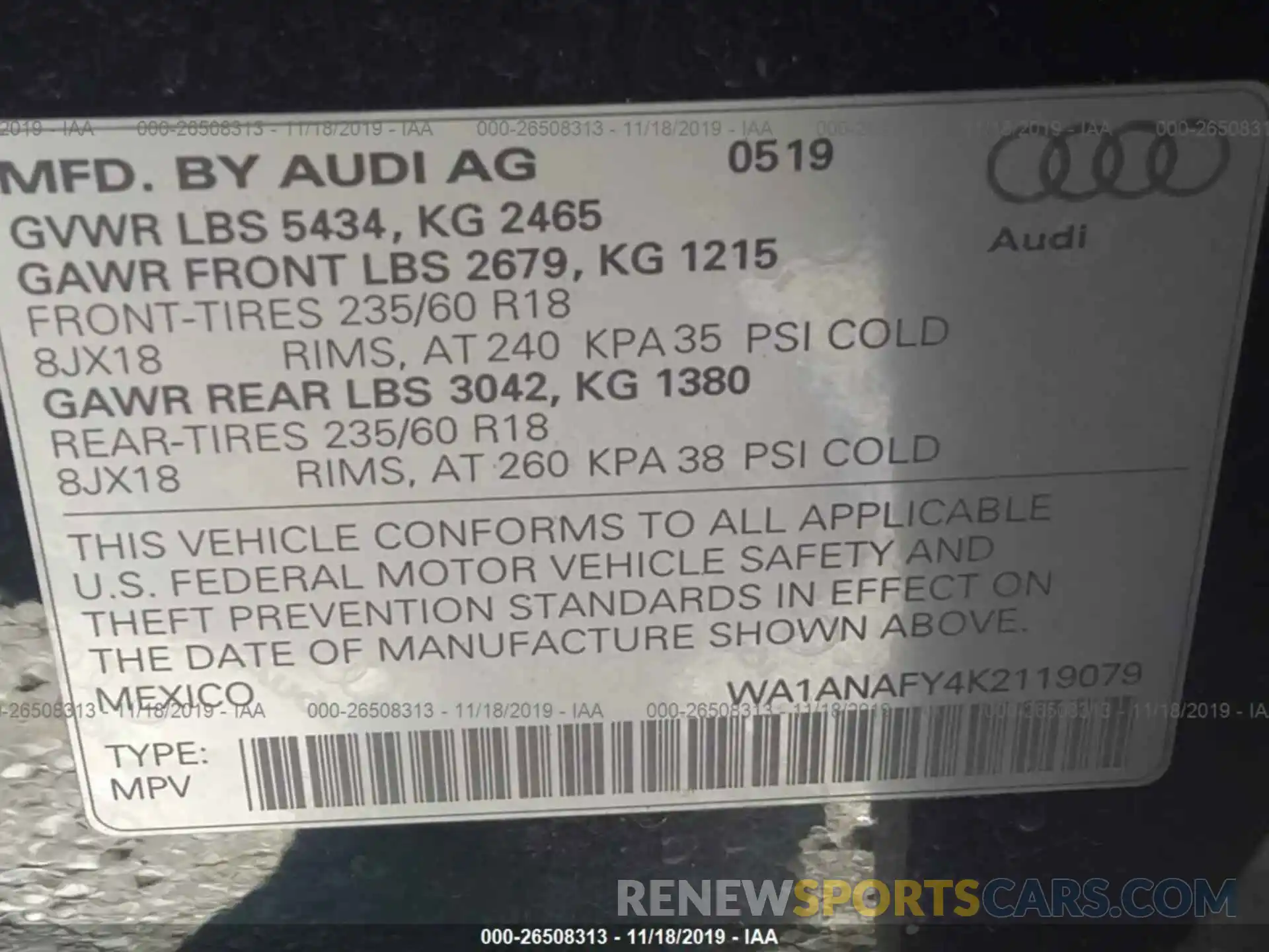 9 Photograph of a damaged car WA1ANAFY4K2119079 AUDI Q5 2019