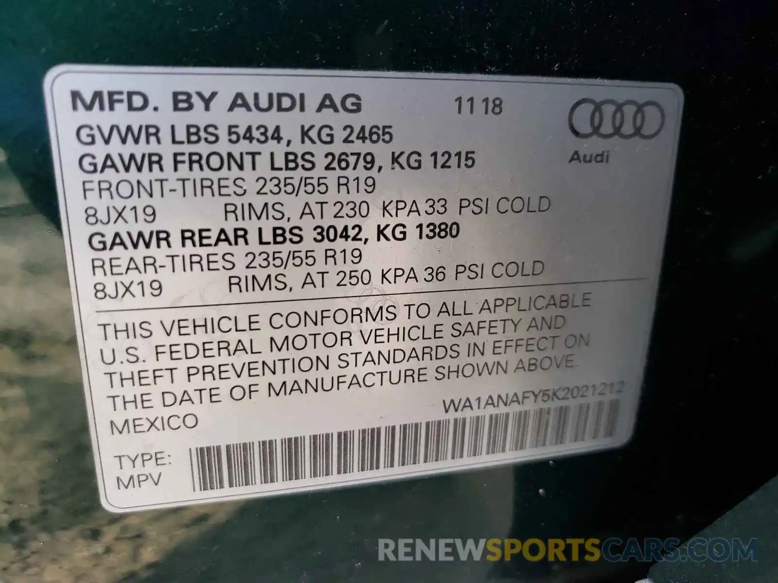 10 Photograph of a damaged car WA1ANAFY5K2021212 AUDI Q5 2019