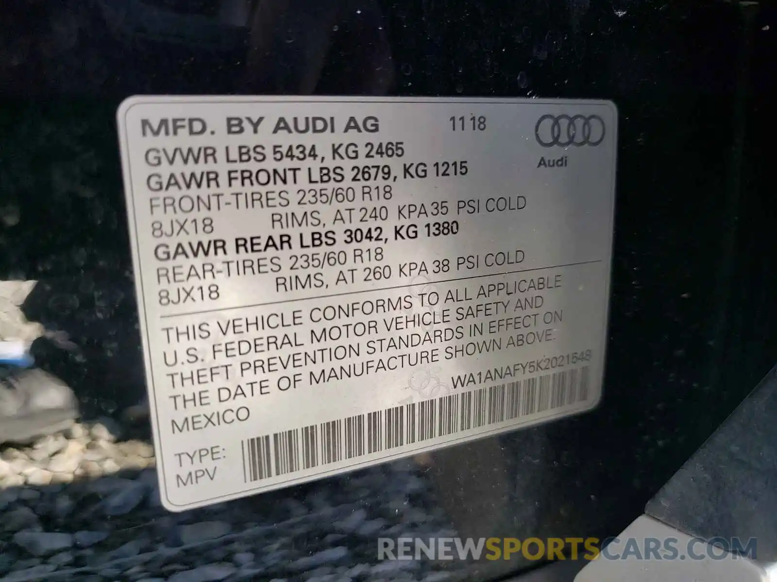 10 Photograph of a damaged car WA1ANAFY5K2021548 AUDI Q5 2019