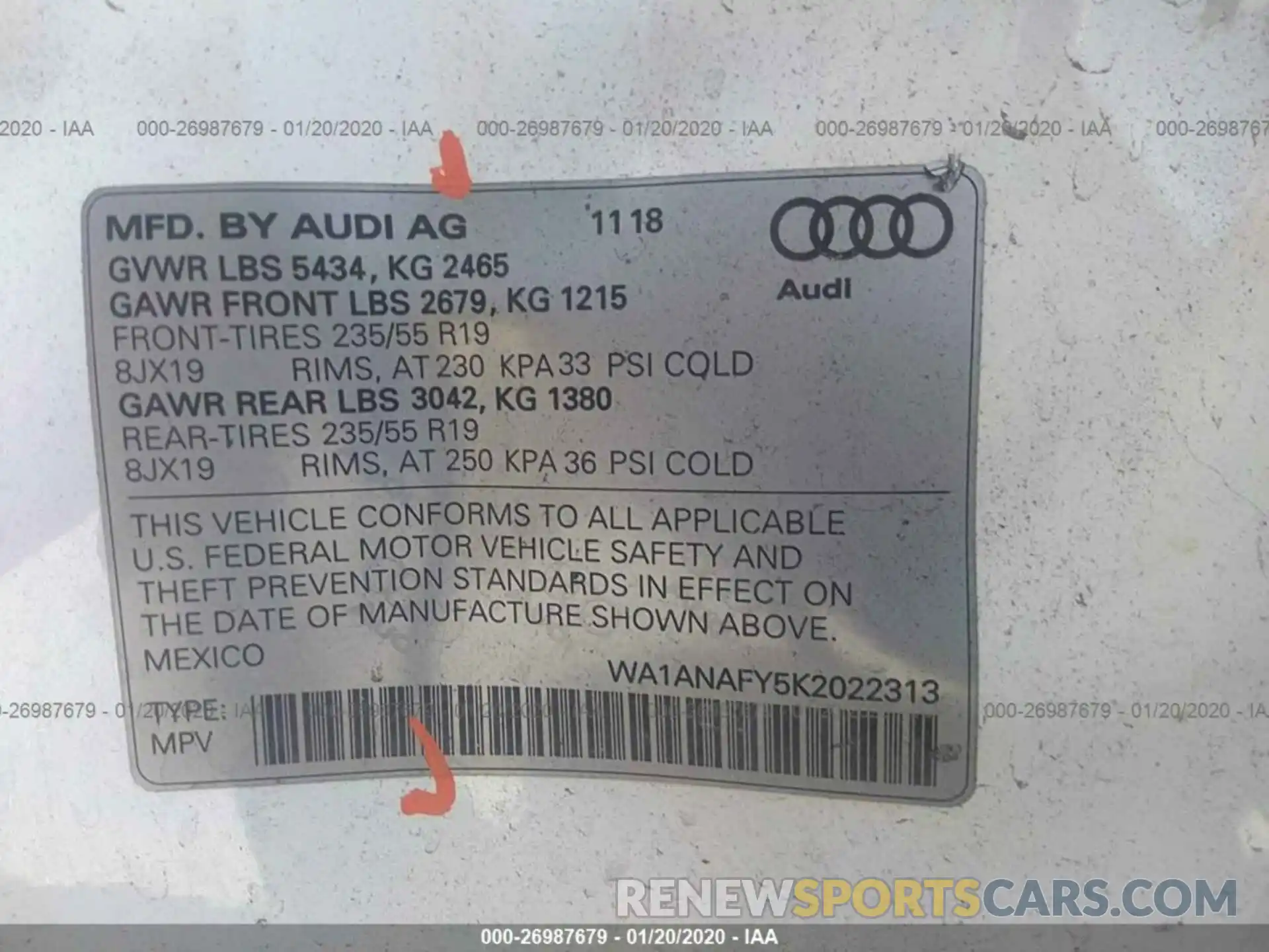 9 Фотография поврежденного автомобиля WA1ANAFY5K2022313 AUDI Q5 2019