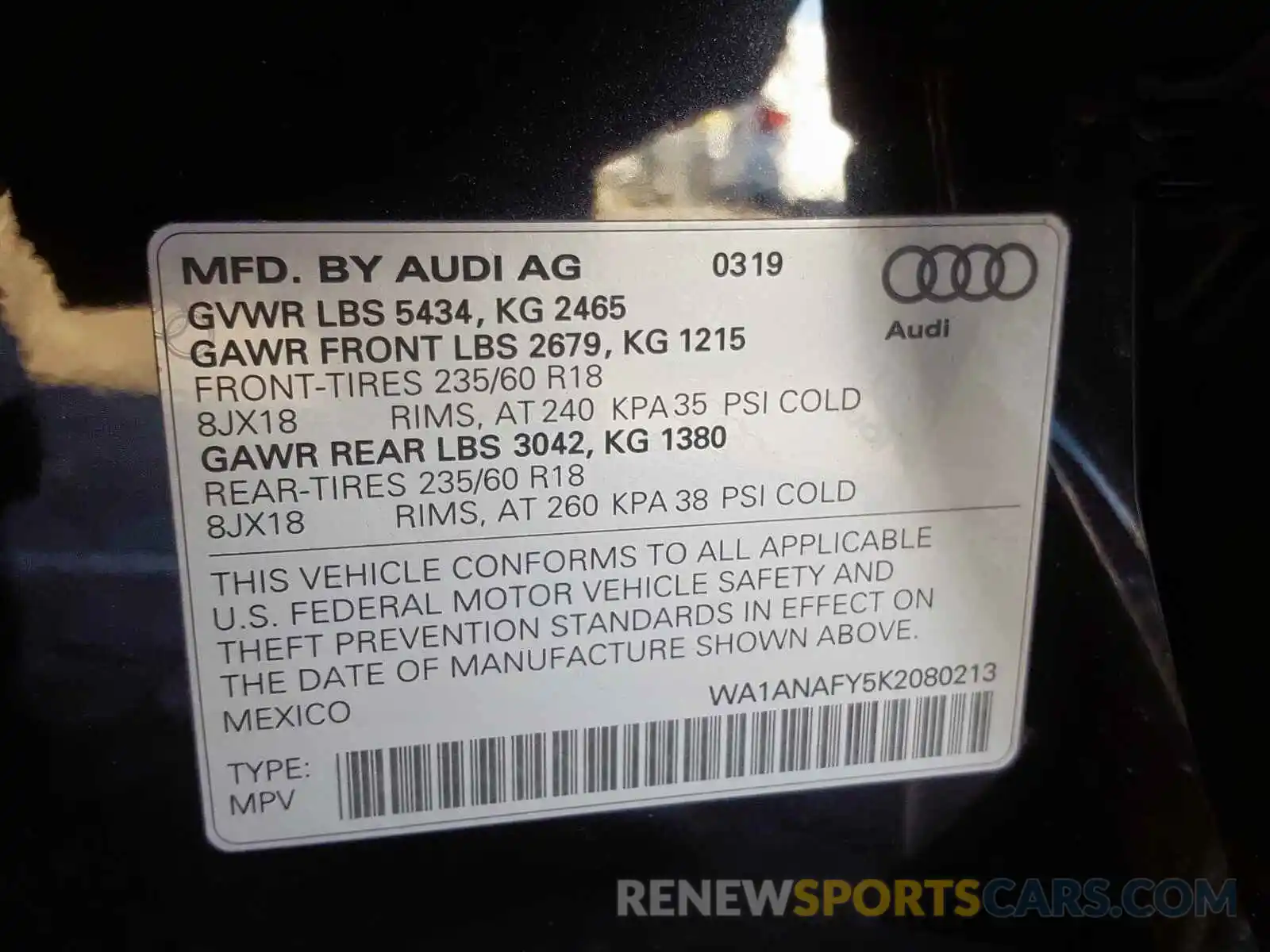 10 Photograph of a damaged car WA1ANAFY5K2080213 AUDI Q5 2019