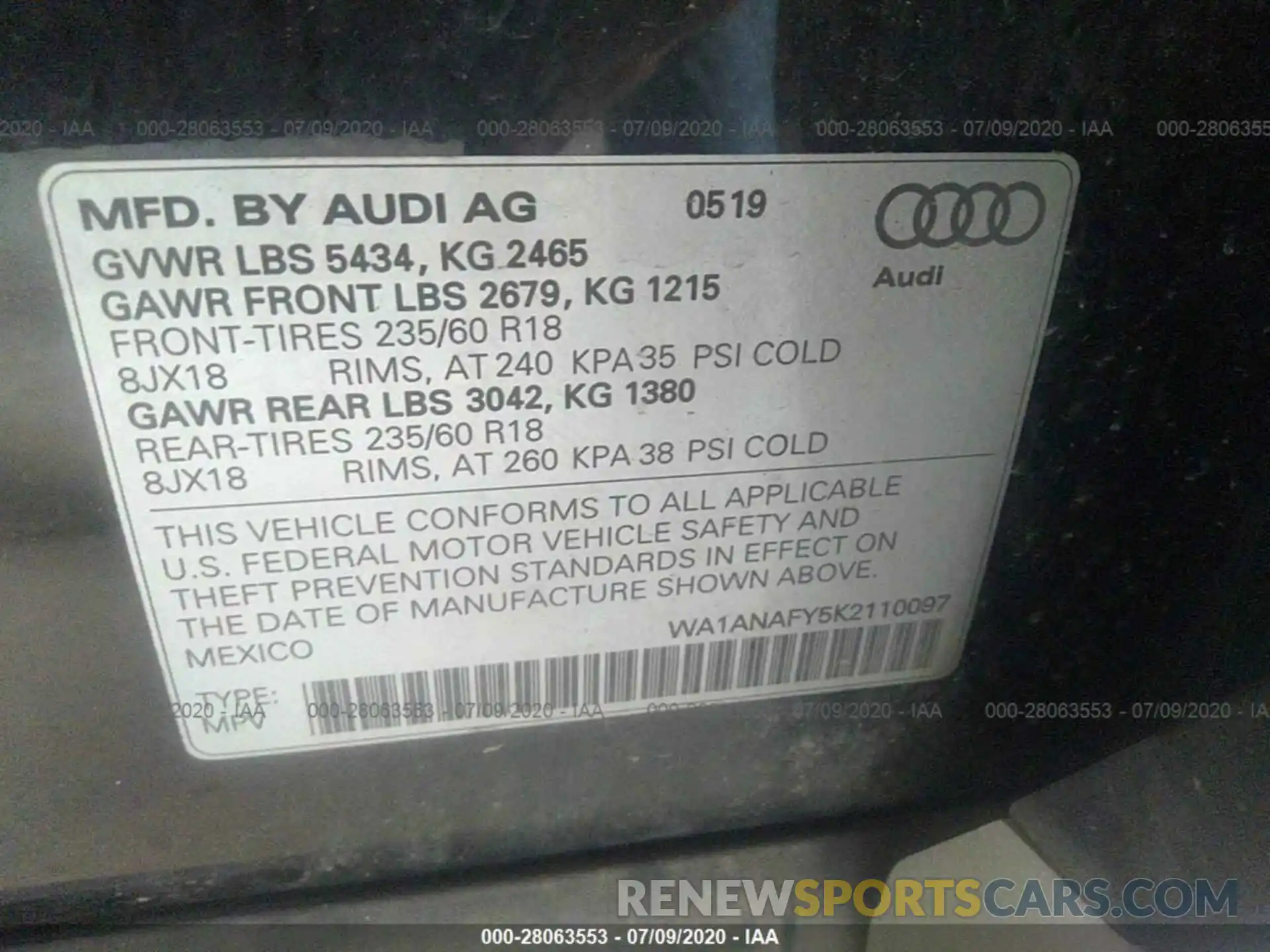 9 Photograph of a damaged car WA1ANAFY5K2110097 AUDI Q5 2019