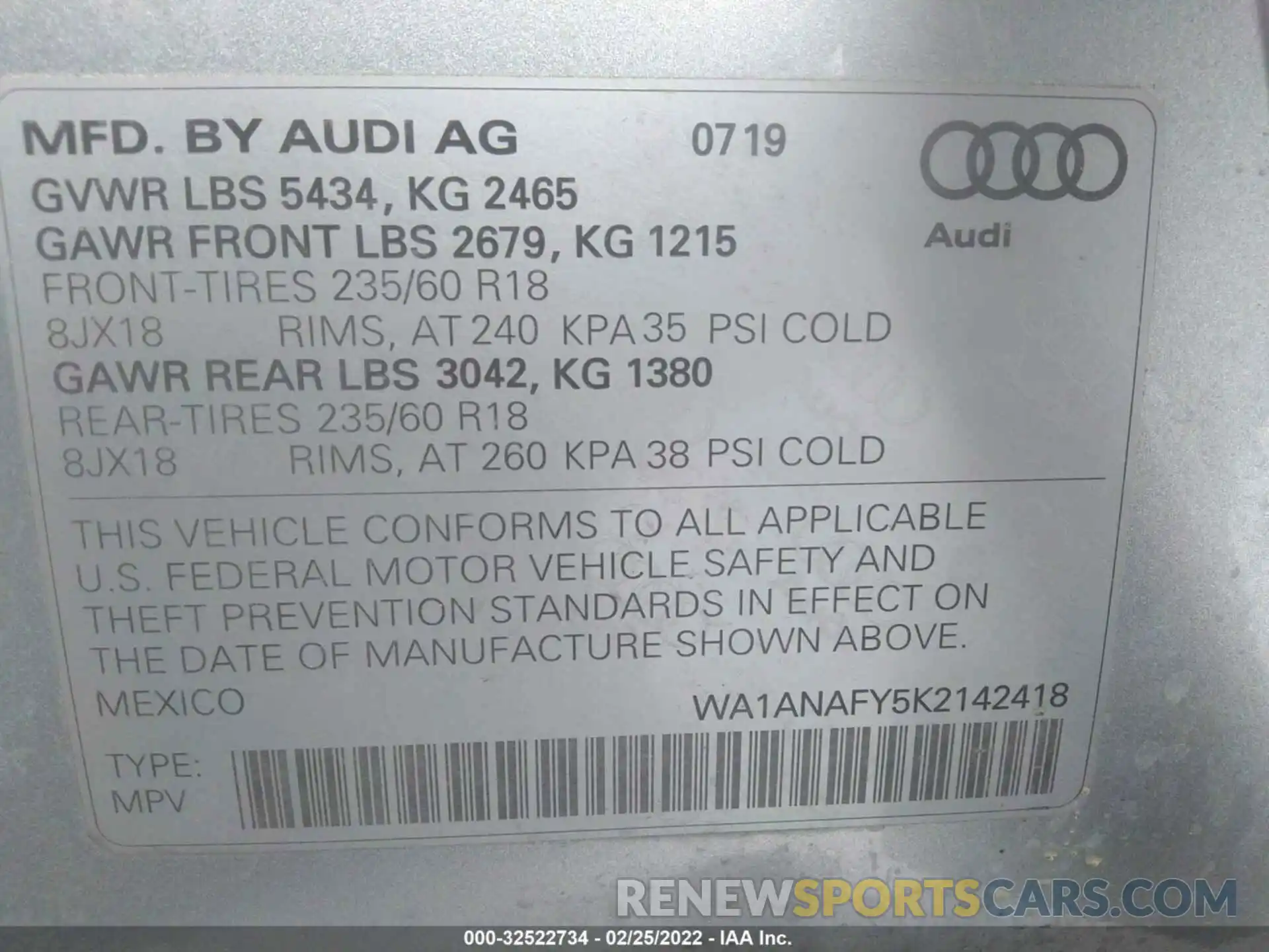 9 Фотография поврежденного автомобиля WA1ANAFY5K2142418 AUDI Q5 2019