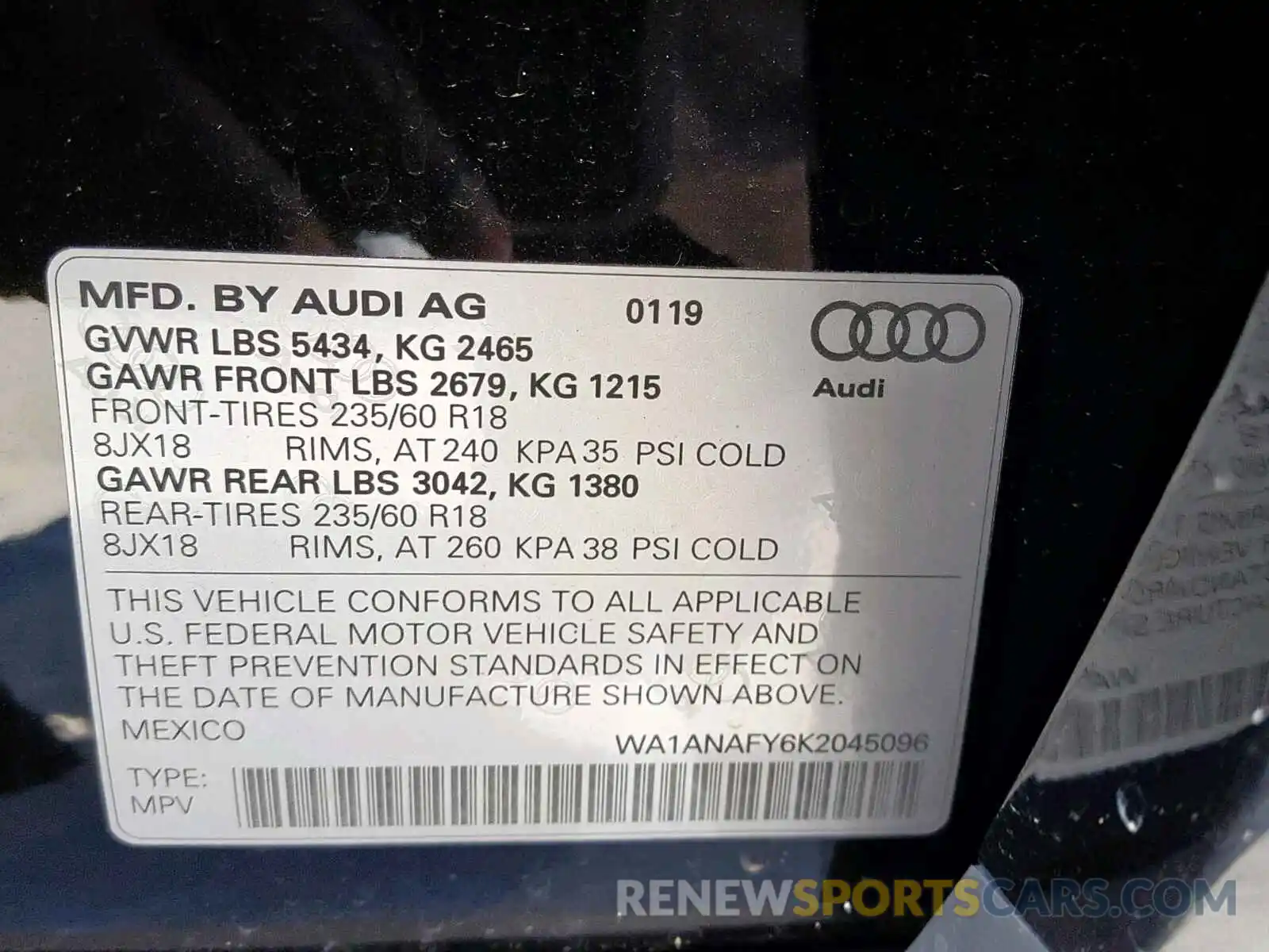 10 Фотография поврежденного автомобиля WA1ANAFY6K2045096 AUDI Q5 2019