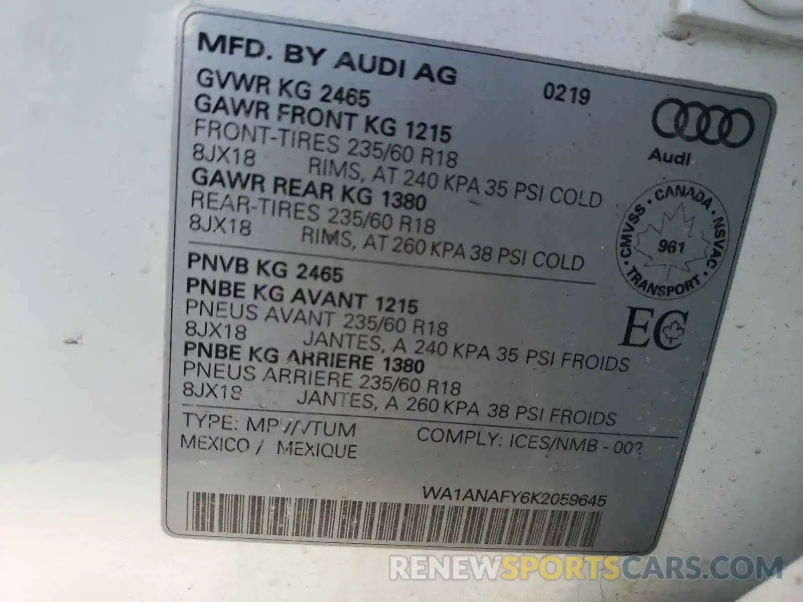 10 Photograph of a damaged car WA1ANAFY6K2059645 AUDI Q5 2019