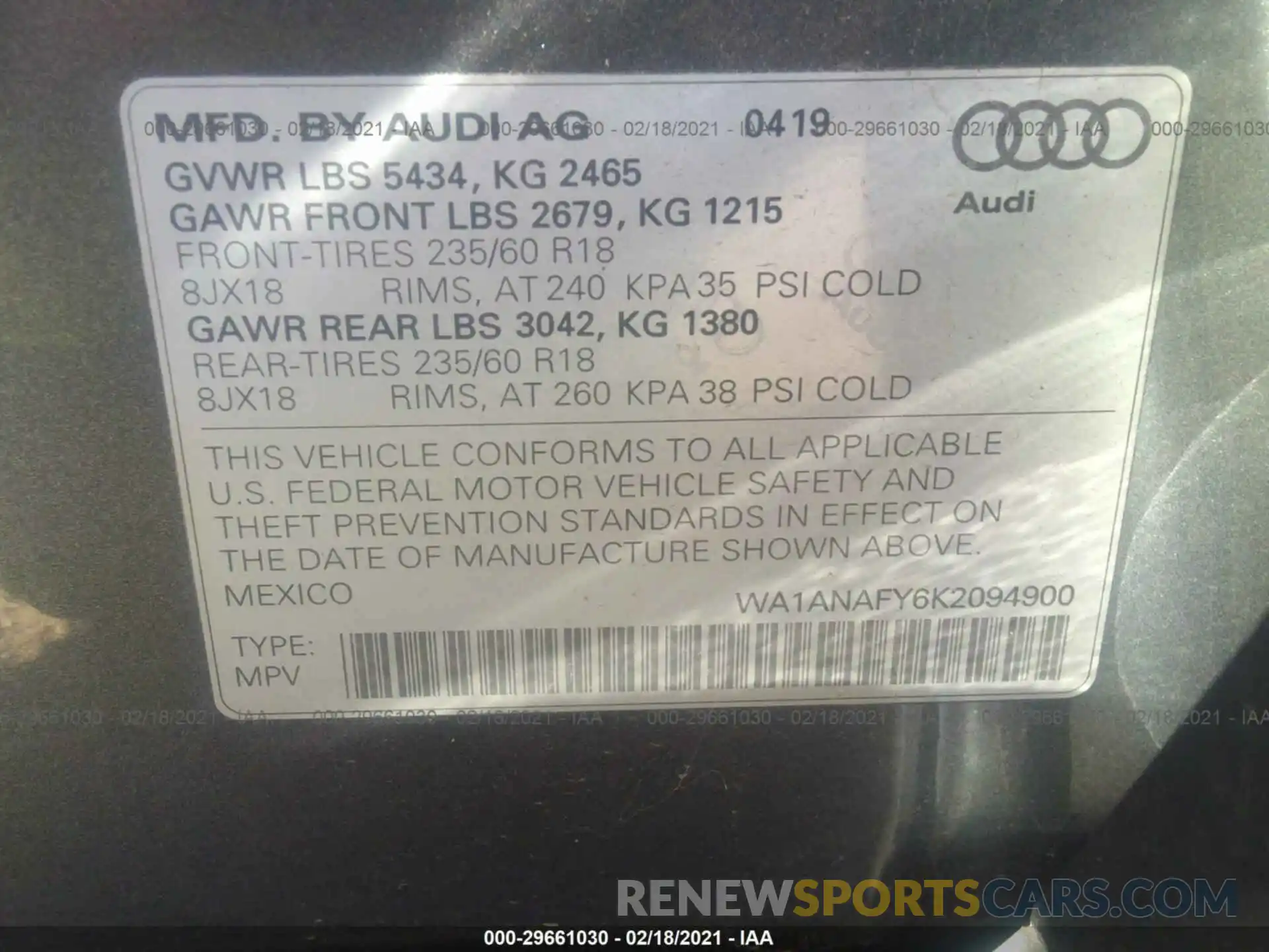 9 Photograph of a damaged car WA1ANAFY6K2094900 AUDI Q5 2019