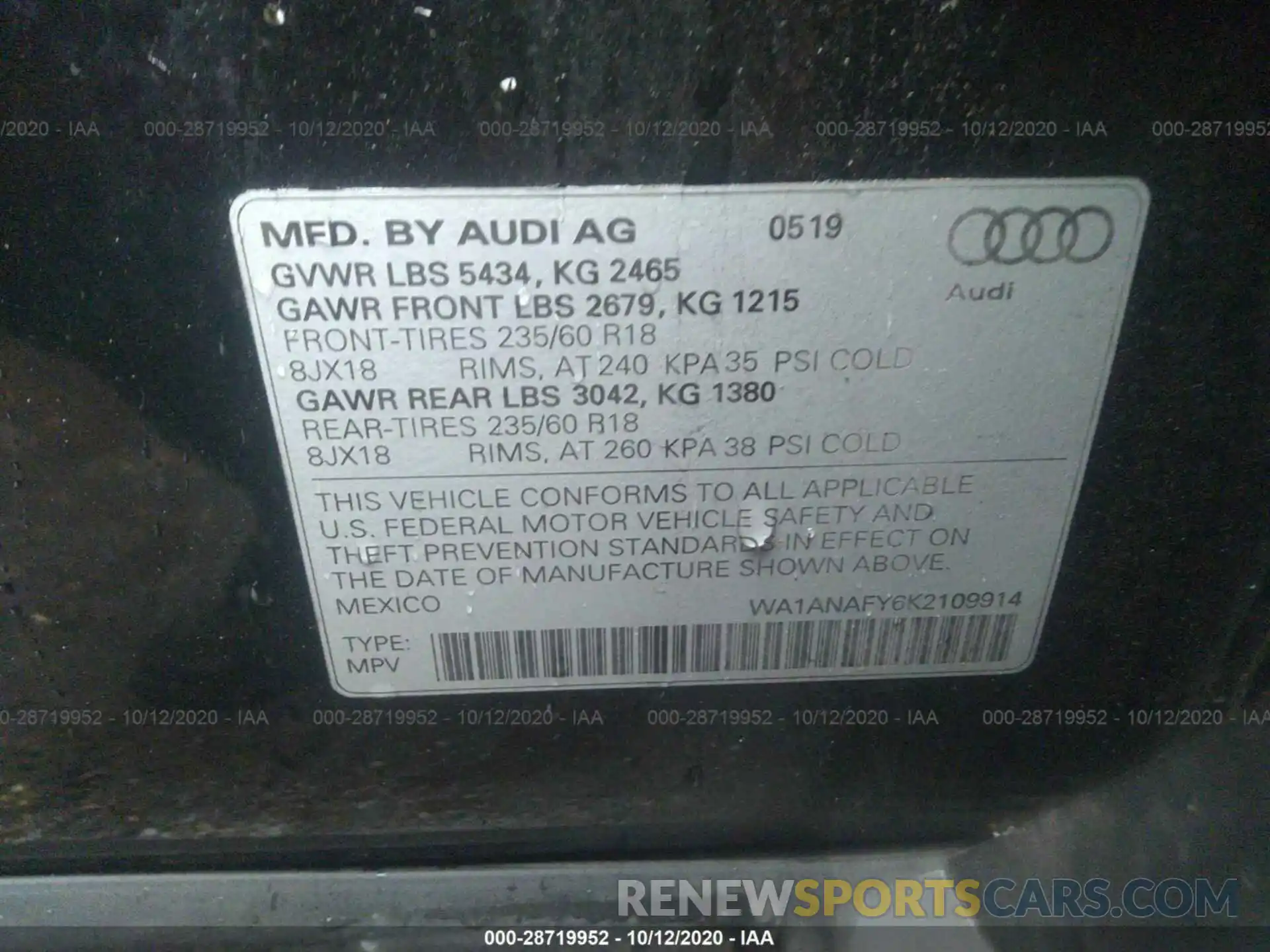 9 Фотография поврежденного автомобиля WA1ANAFY6K2109914 AUDI Q5 2019