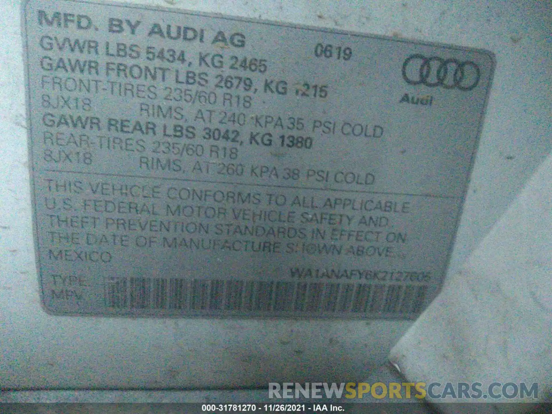 9 Фотография поврежденного автомобиля WA1ANAFY6K2127605 AUDI Q5 2019