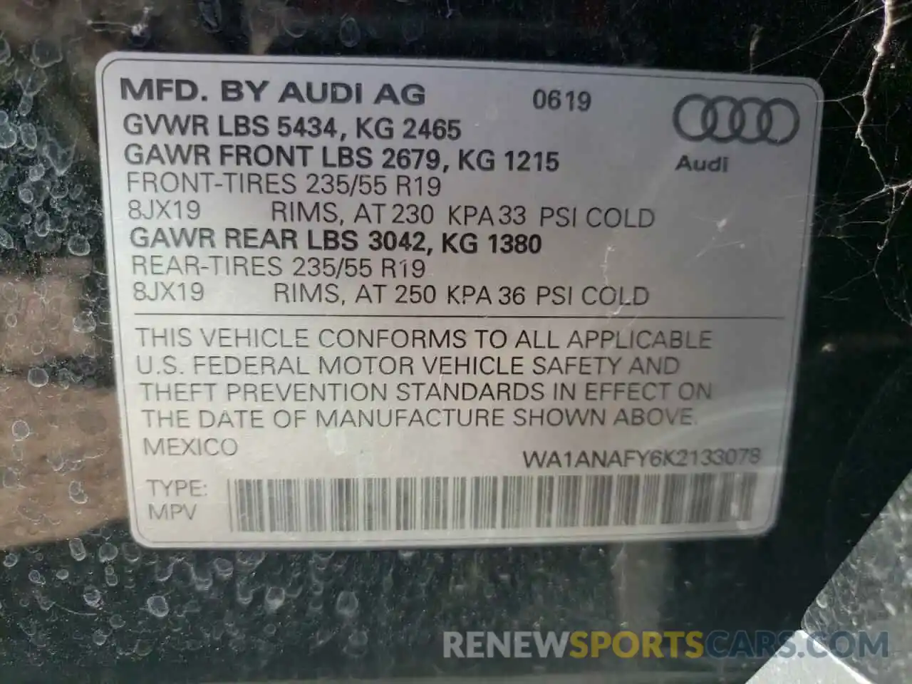 10 Фотография поврежденного автомобиля WA1ANAFY6K2133078 AUDI Q5 2019