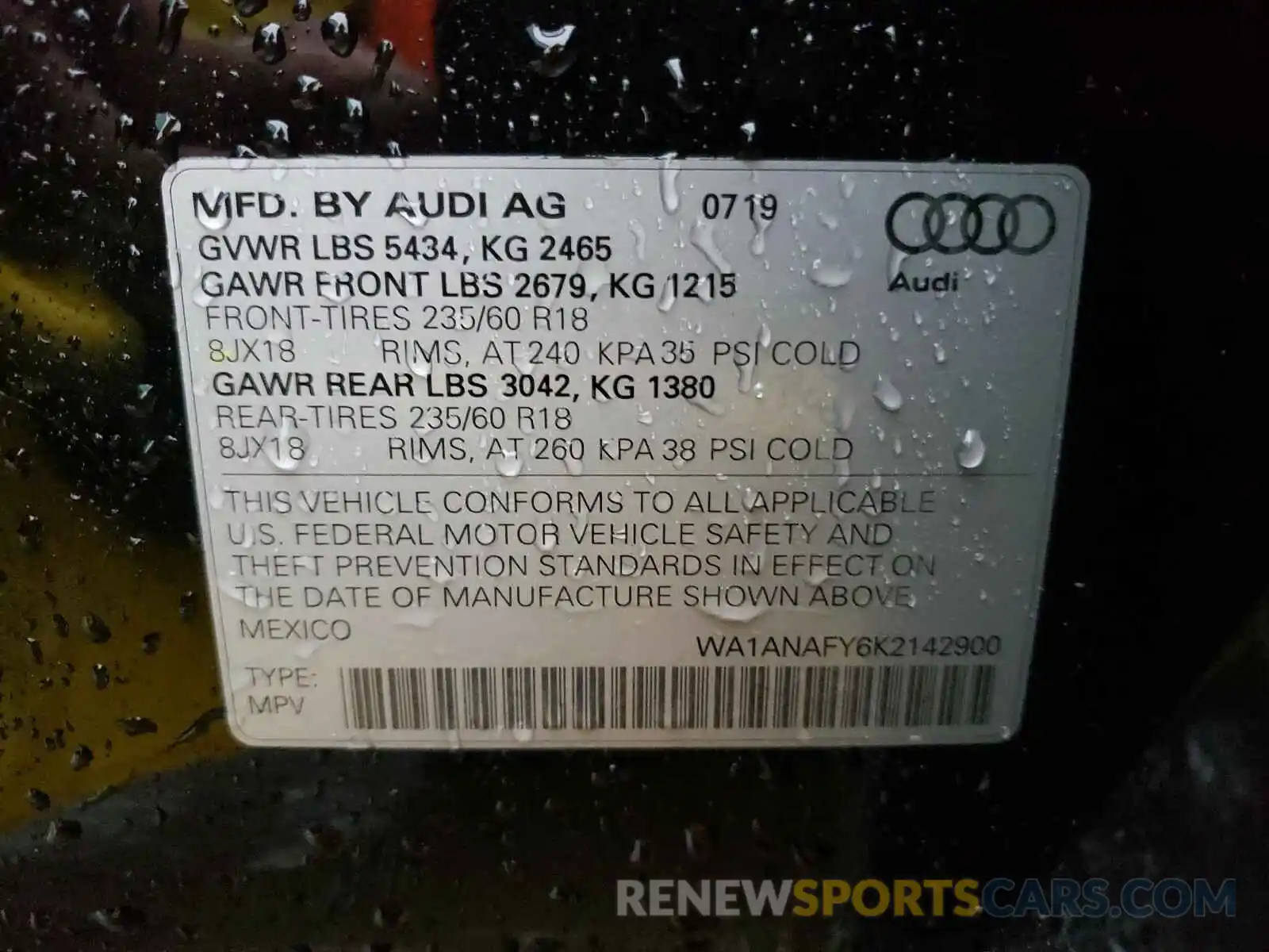 10 Фотография поврежденного автомобиля WA1ANAFY6K2142900 AUDI Q5 2019