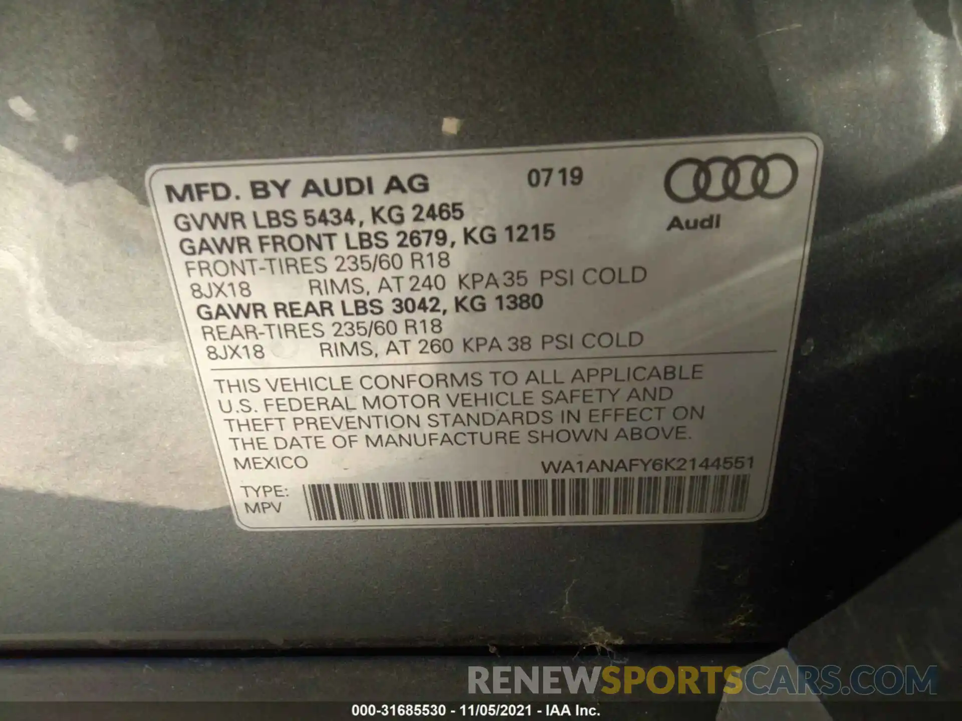 9 Photograph of a damaged car WA1ANAFY6K2144551 AUDI Q5 2019