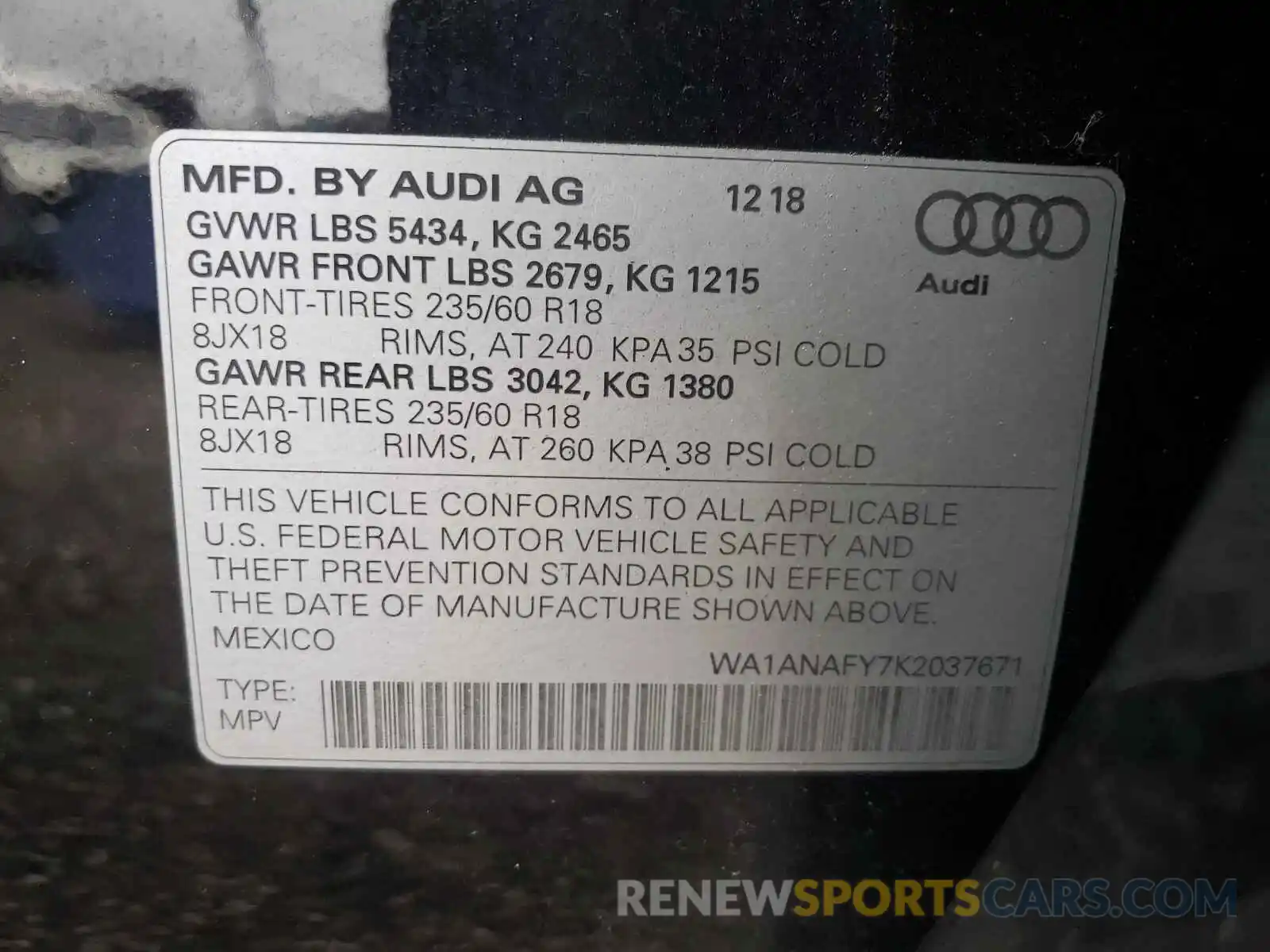 10 Photograph of a damaged car WA1ANAFY7K2037671 AUDI Q5 2019